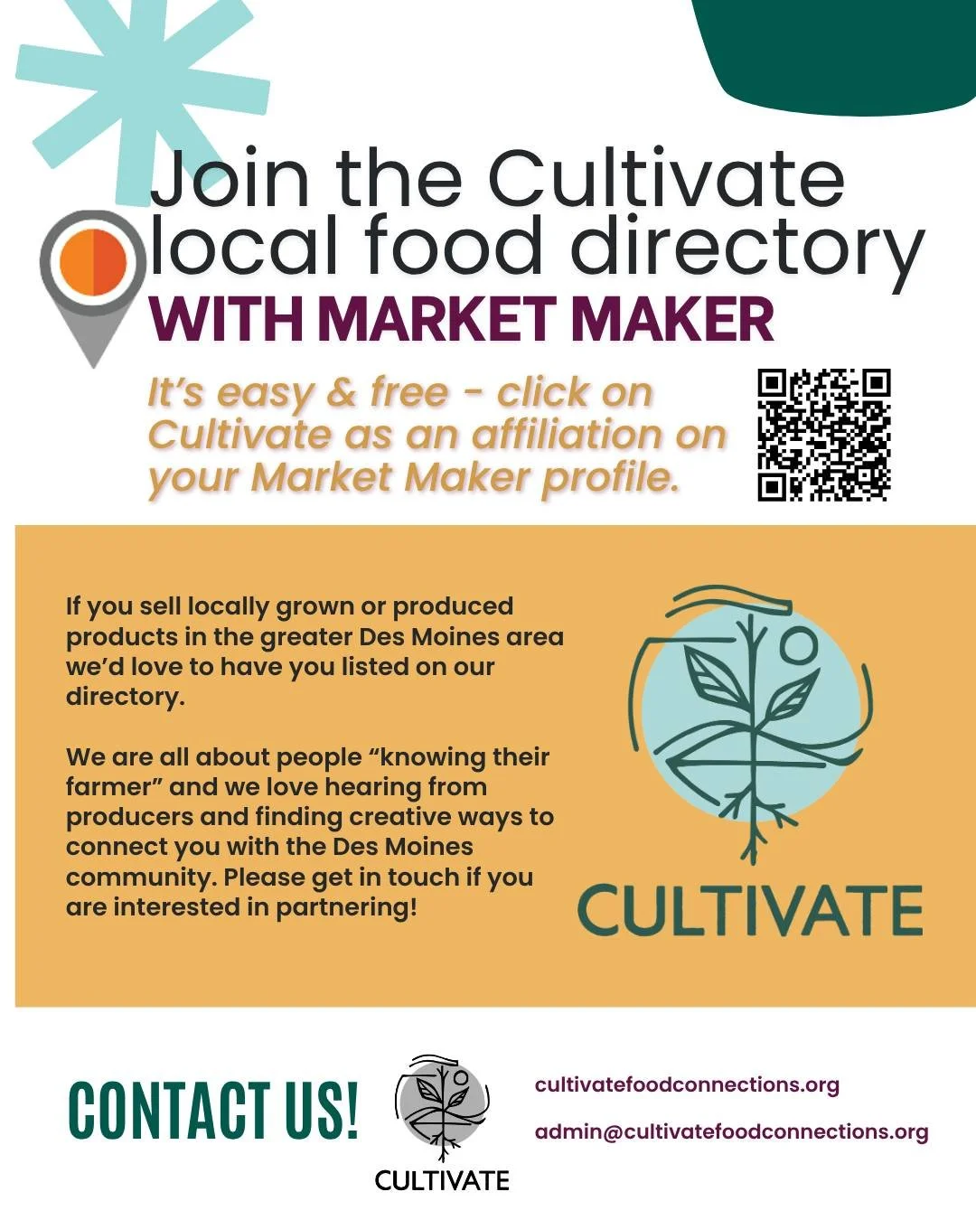 Calling all producers 👩&zwj;🌾👨&zwj;🌾 Add us as an affiliate on Market Maker to increase your reach to consumers looking for local food. Don't have a Market Maker account yet? It's FREE to create a business account! Then, just add Cultivate as an 