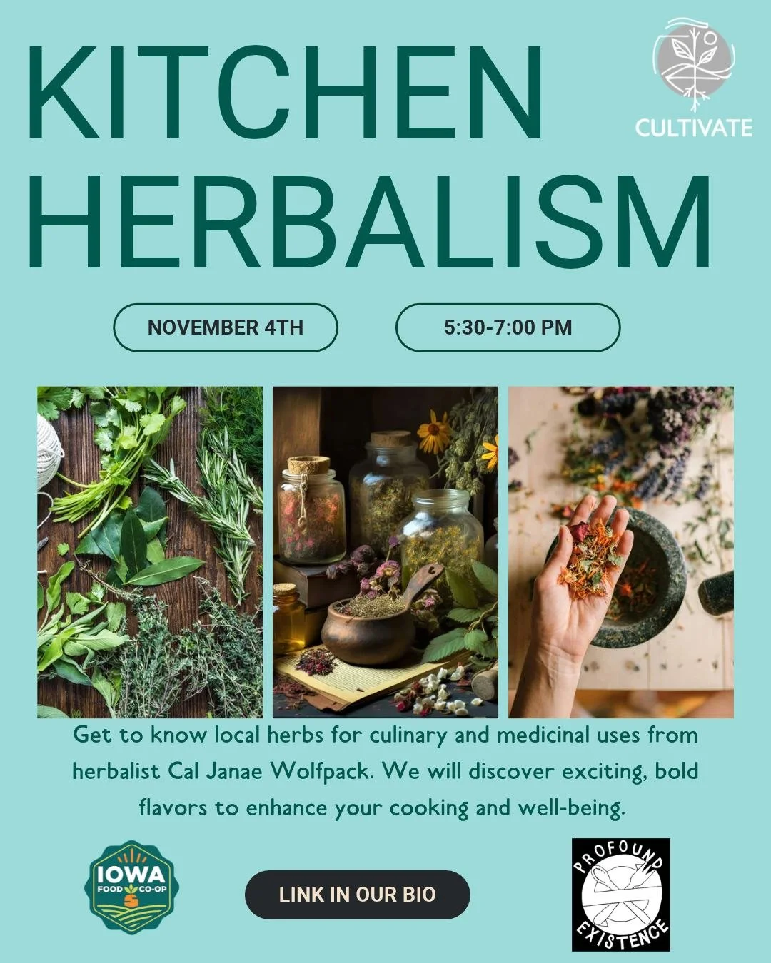 Are you ready to embrace all things herbal? Explore the culinary and medicinal benefits of local herbs with @profoundexistenceherbs 🍃 We will learn how to capture the fresh, bold flavors of the season to enjoy for months to come. After the class, we