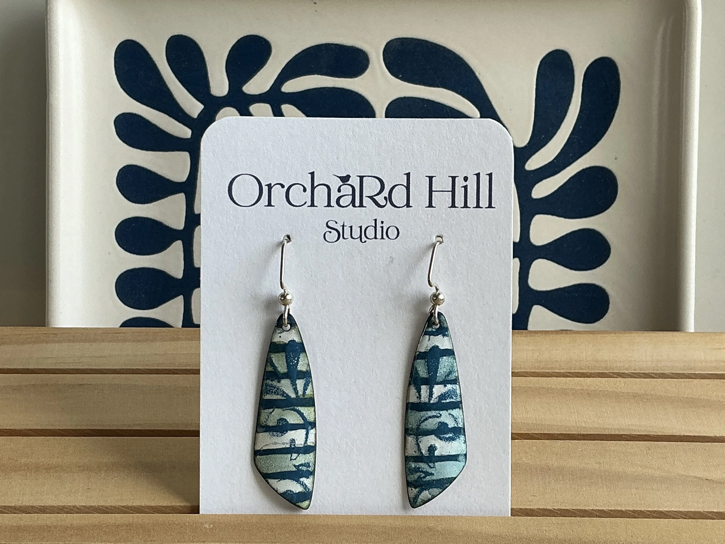 Sgraffito enamel and watercolor earrings