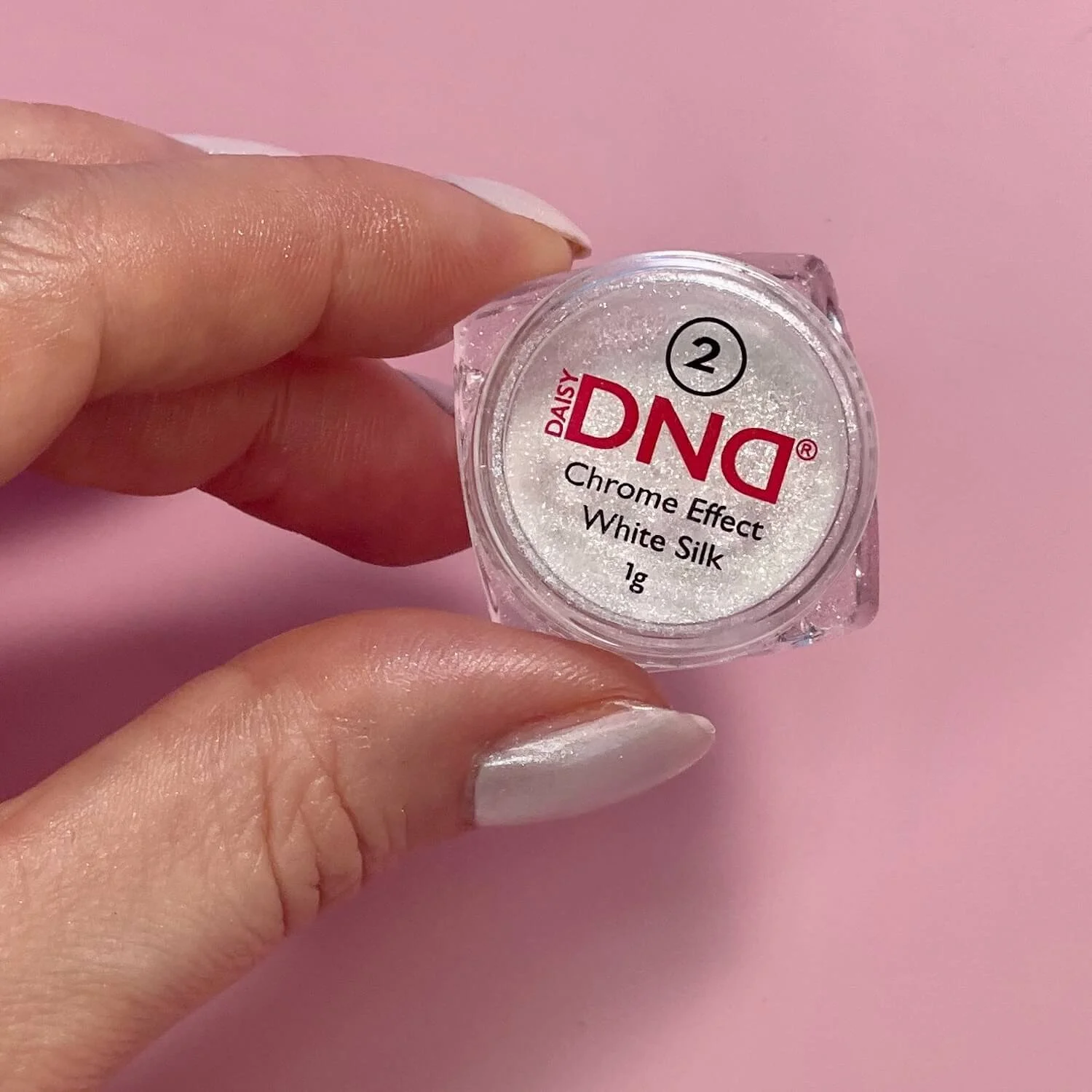 DND White Chrome Powder - Pearl Chrome Effect in White Silk