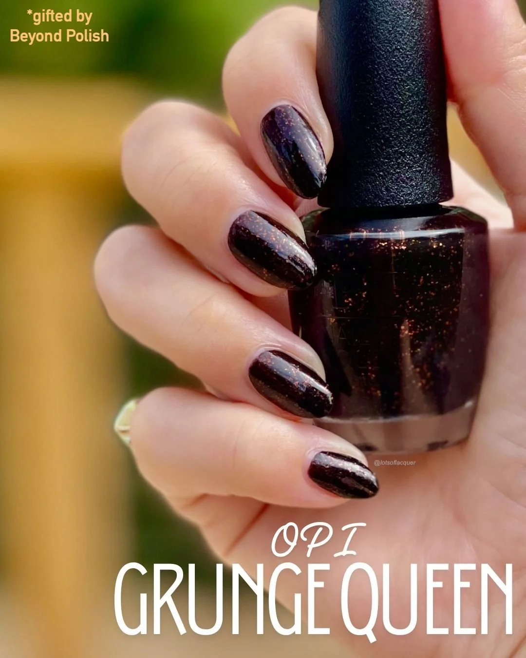 Gifted by @beyondpolish 🎸

Meet @opi Grunge Queen &mdash; the ultimate fall statement shade. This semi-sheer black infused with fiery red shimmer channels moody sophistication with a grunge edge. Pair it with ripped denim, combat boots, and your fav