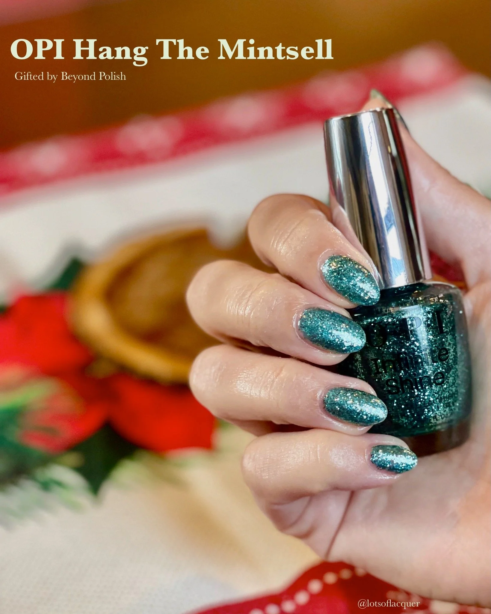 Gifted by @beyondpolish It's time to deck your nails in holiday sparkle! ✨💚 And @opi Hang the Mintsell from the NEW Holiday 2025 Good Enough To Treat Collection is one of your options that's not red and gold! 

This mega glitter mint green nail poli