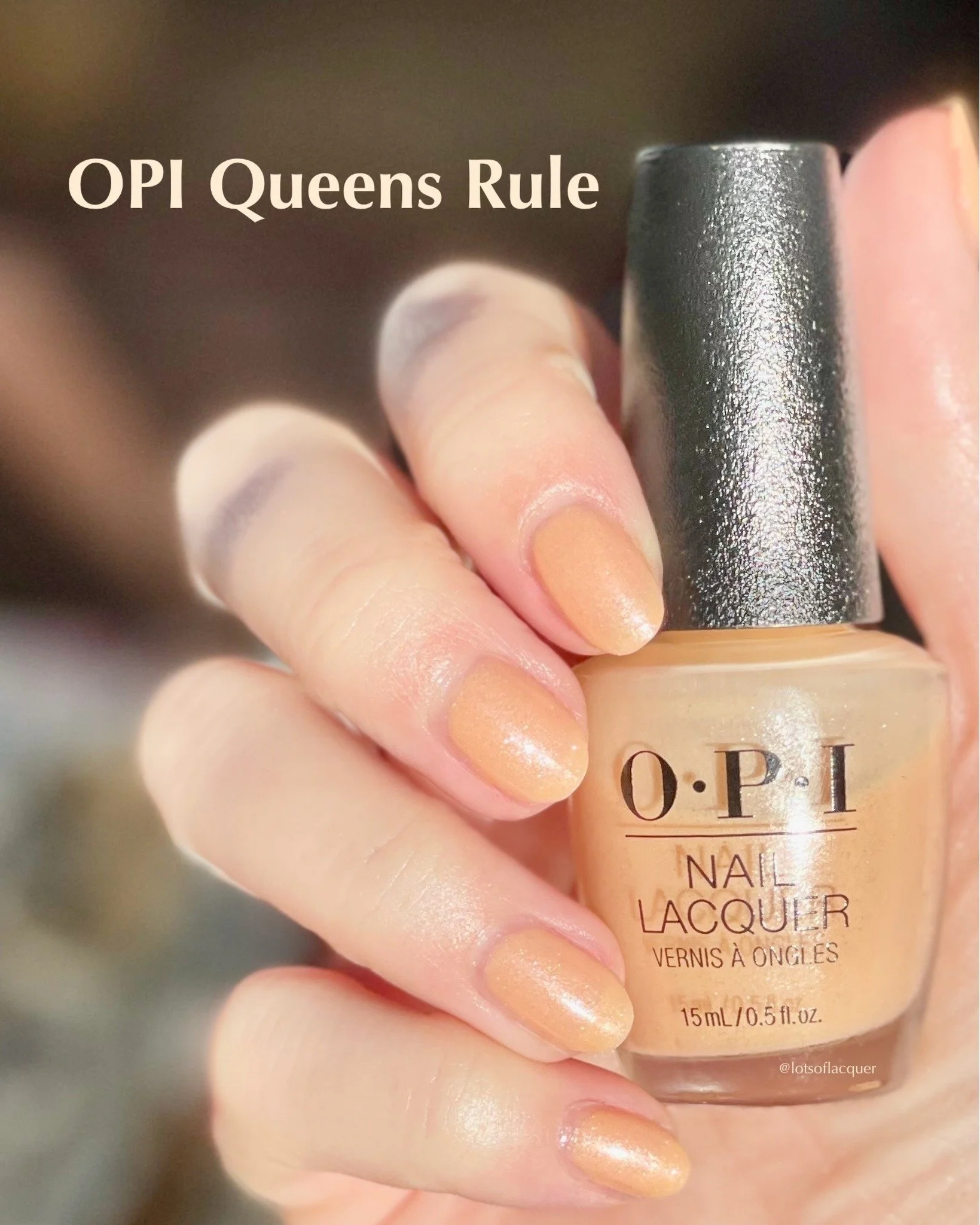 Gifted by @beyondpolish 👑✨ ALL HAIL THE GLOW ✨👑 If you loved Princesses Rule!, it&rsquo;s time to meet her royal remix&hellip; 💫 @opi Queens Rule 💫

Shown here in 3 coats, Queens Rule is a sunny, light peachy sheer shimmer that builds into the dr