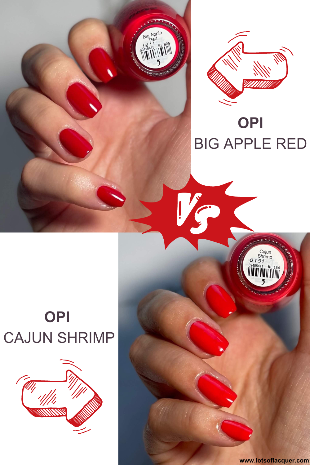 OPI Big Apple Red VS Cajun Shrimp — Lots of Lacquer