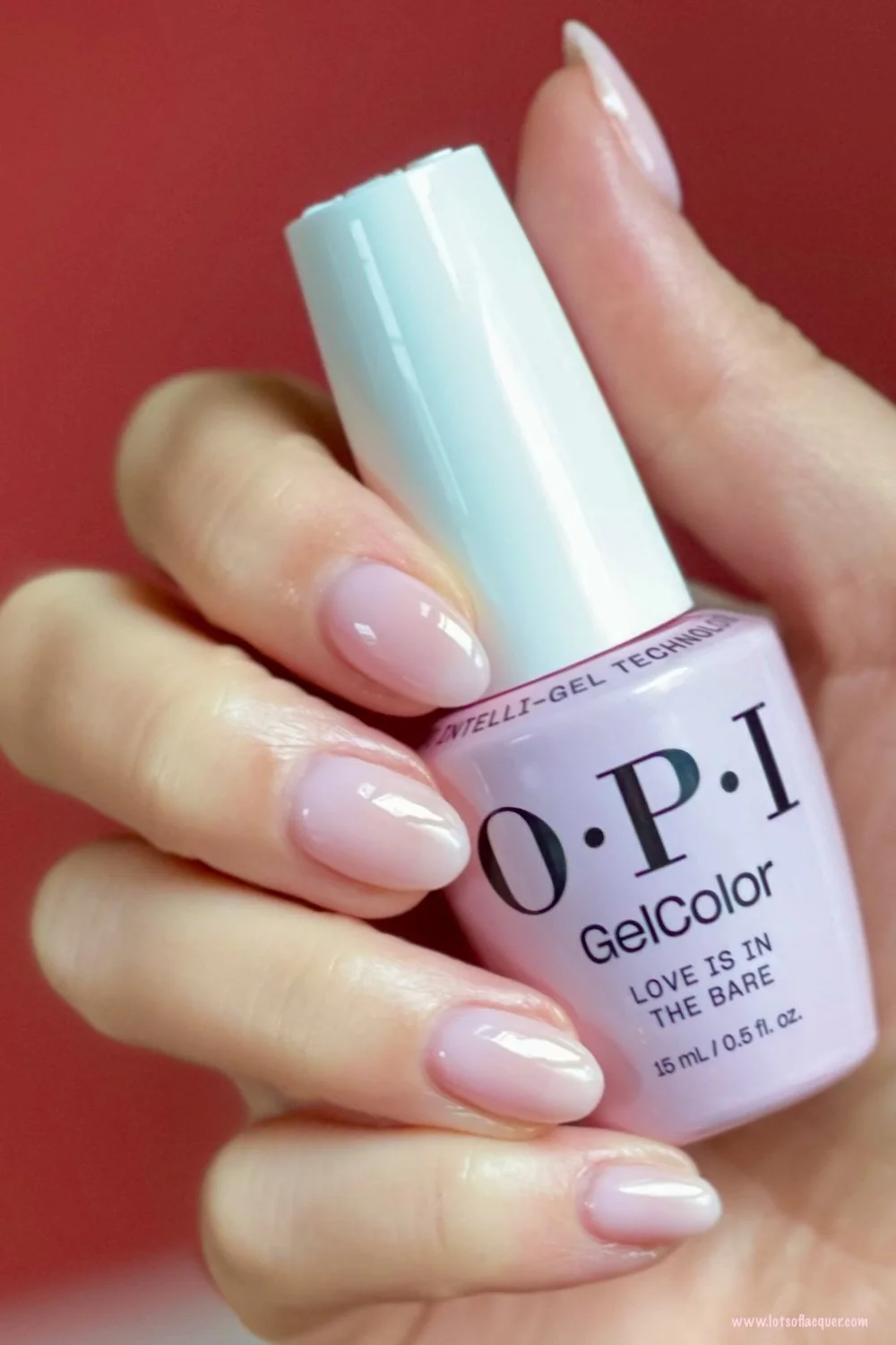 Shade gifted by Beyond Polish - OPI GelColor Love is in the Bare - a sheer milky pink nail color on medium almond nails