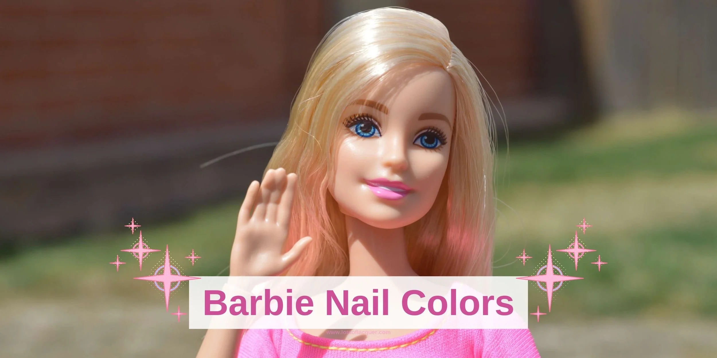 Image of blonde female doll in pink top by ErikaWittlieb from Pixabay with text overlay Barbie Nail Colors