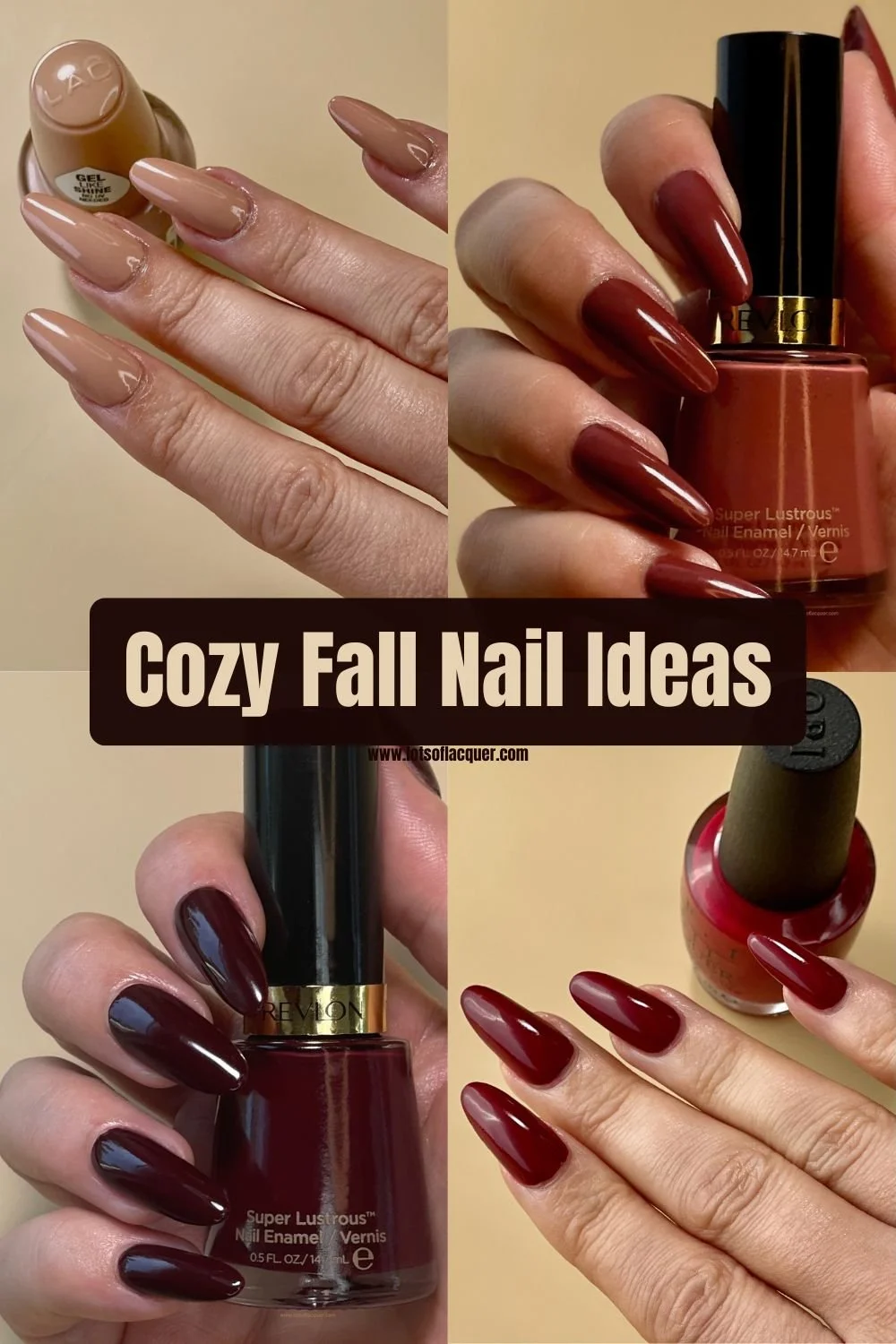 contains gifted products - Cozy Fall Nail Ideas text over fall creme swatches