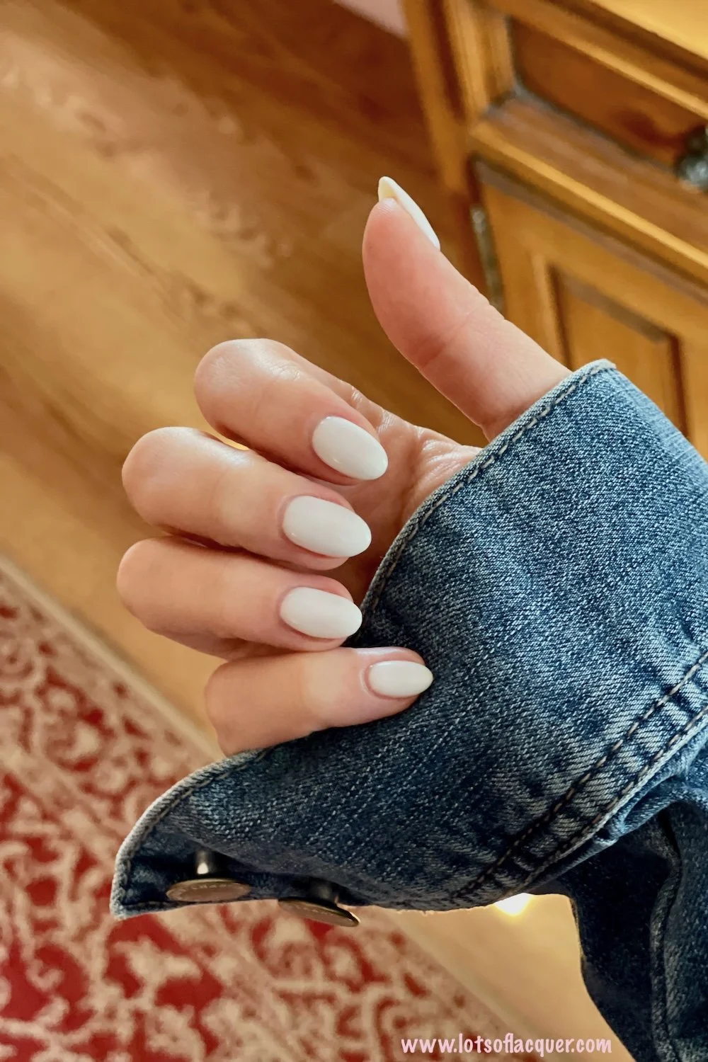 Shade gifted by Beyond Polish | OPI Funny Bunny gel polish swatch on medium almond natural nails