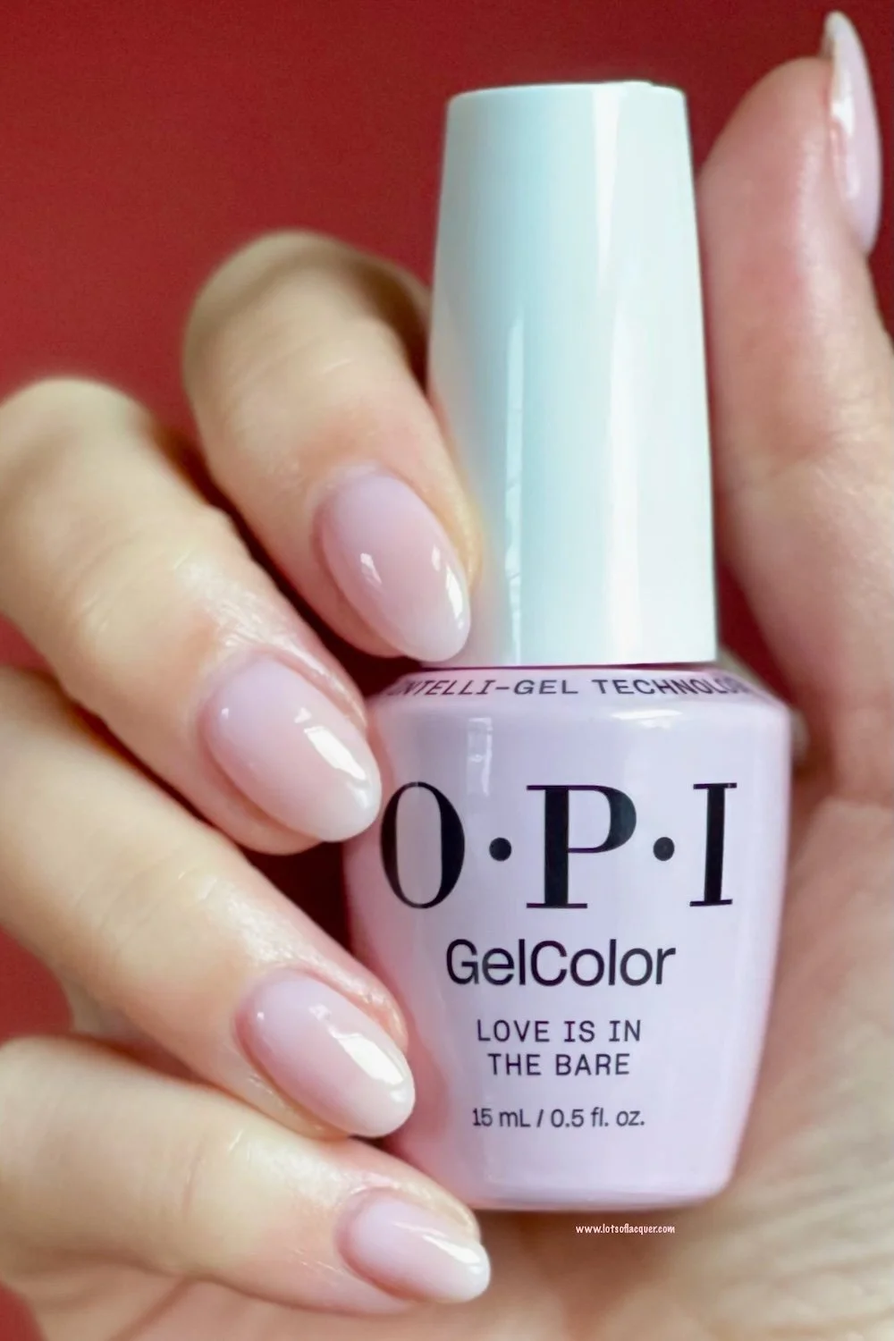 Shade gifted by Beyond Polish - OPI GelColor Love is in the Bare - a sheer milky pink nail color on medium almond nails