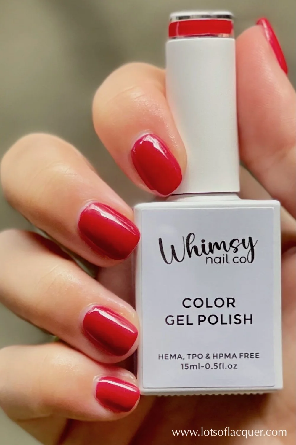 Gifted by Whimsy Nail Co | Whimsy Nail Co Color Gel Polish Date Night swatch - cherry red gel polish - Hema free - use code LOTSOFLACQUER for 10% OFF - Commissions Earned