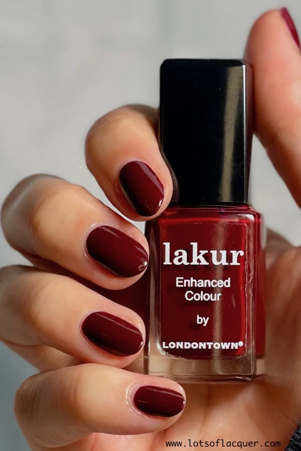Londontown Lakur Elderberry swatch - a purplish dark red nail color