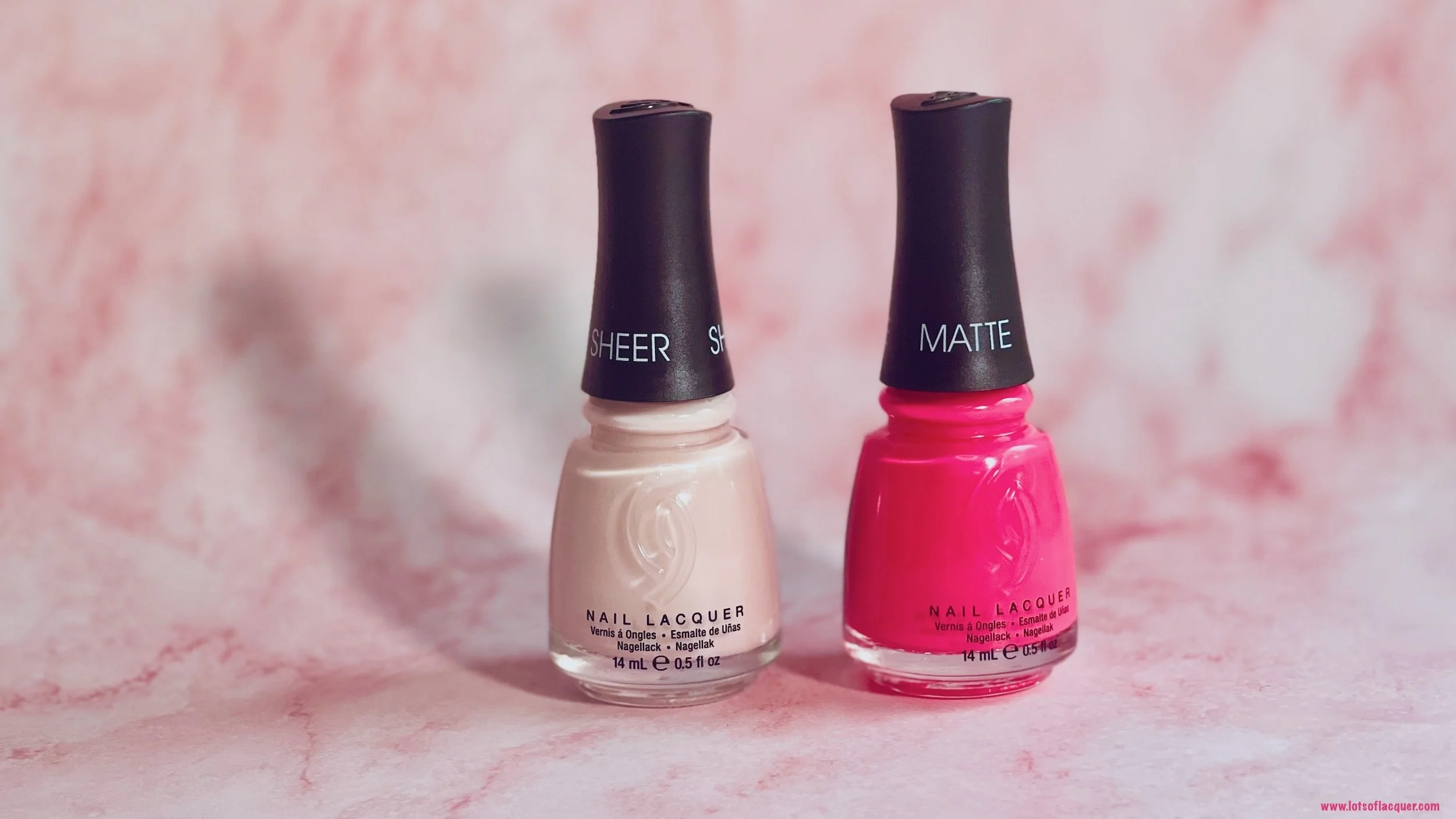 2 Pink China Glaze Bottles on pink background