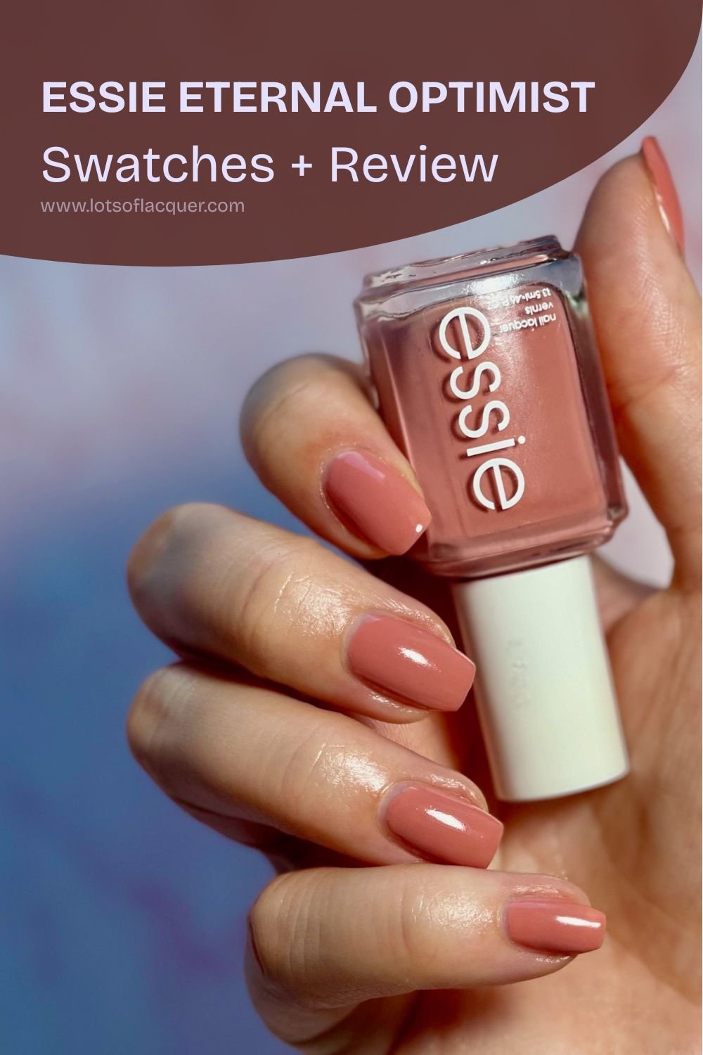 Essie Eternal Optimist swatch over text Essie Eternal Optimist Swatches and Review