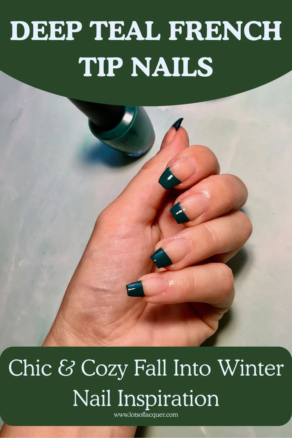 Deep Teal French Tip Nails - Chic & Cozy Fall Into Winter Nail Inspiration