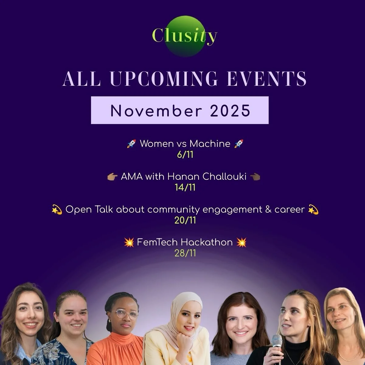 💥 Heads up: November’s amazing event line-up is here, with a mix of online and in-person events 💥
🗓 Women vs Machine: How AI is transforming supply chain technology
 - 6 Nov
🗓 AMA: Hanan Challouki - 14 Nov
🗓 Open Talk about community enga