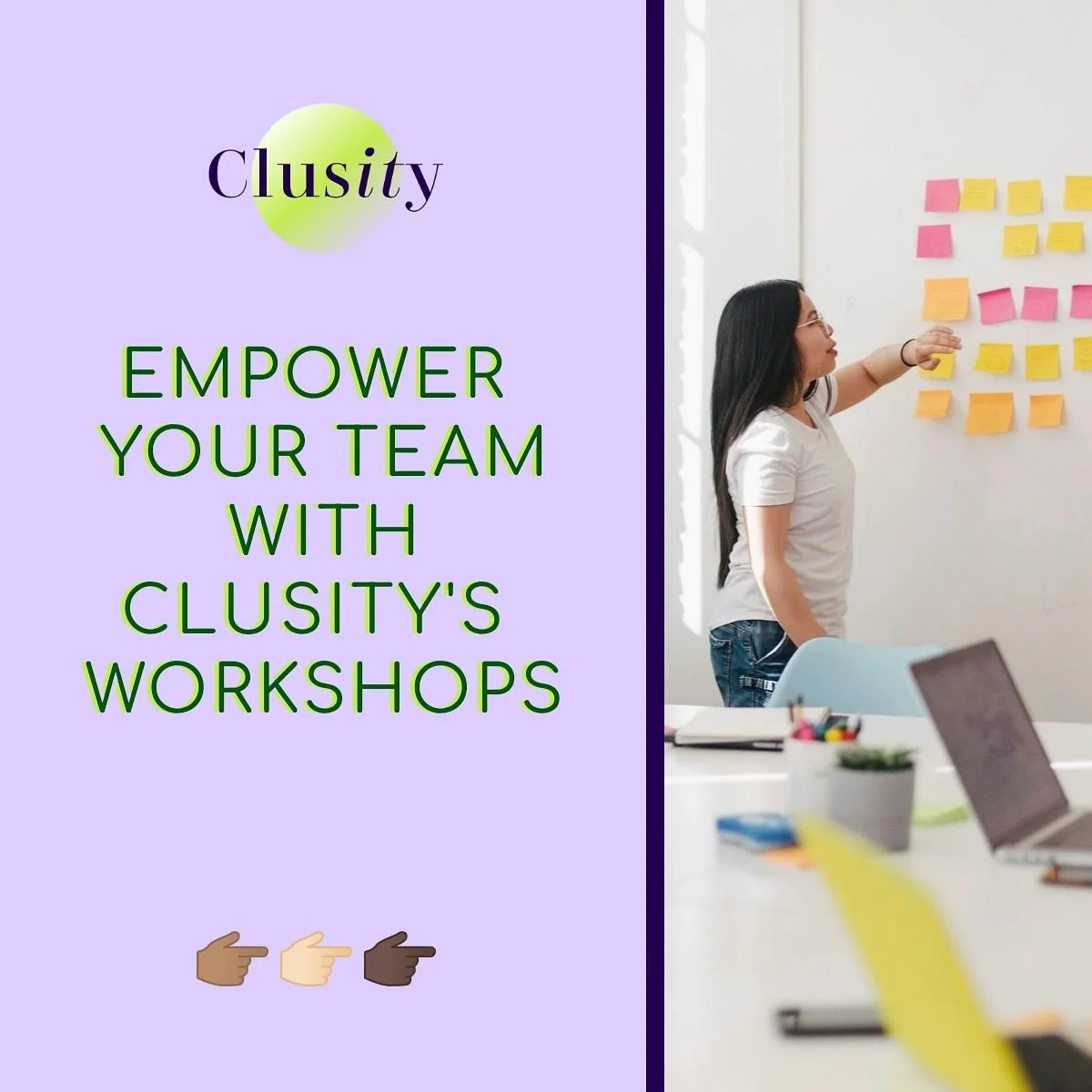 🚀 Unlock Inclusive Culture with Clusity’s  Workshops
Does your company aspire to elevate its culture, empower diverse talent, and drive innovation? At Clusity, our interactive workshops do more than inform, they transform.
👉 Swipe through to