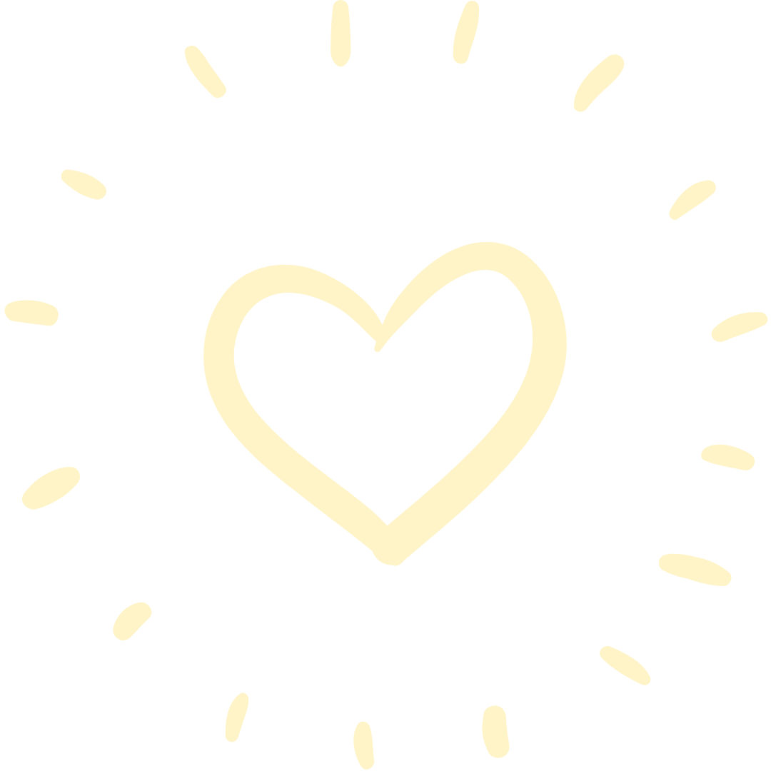 Illustration of a yellow heart with surrounding dashes, symbolizing love or affection.