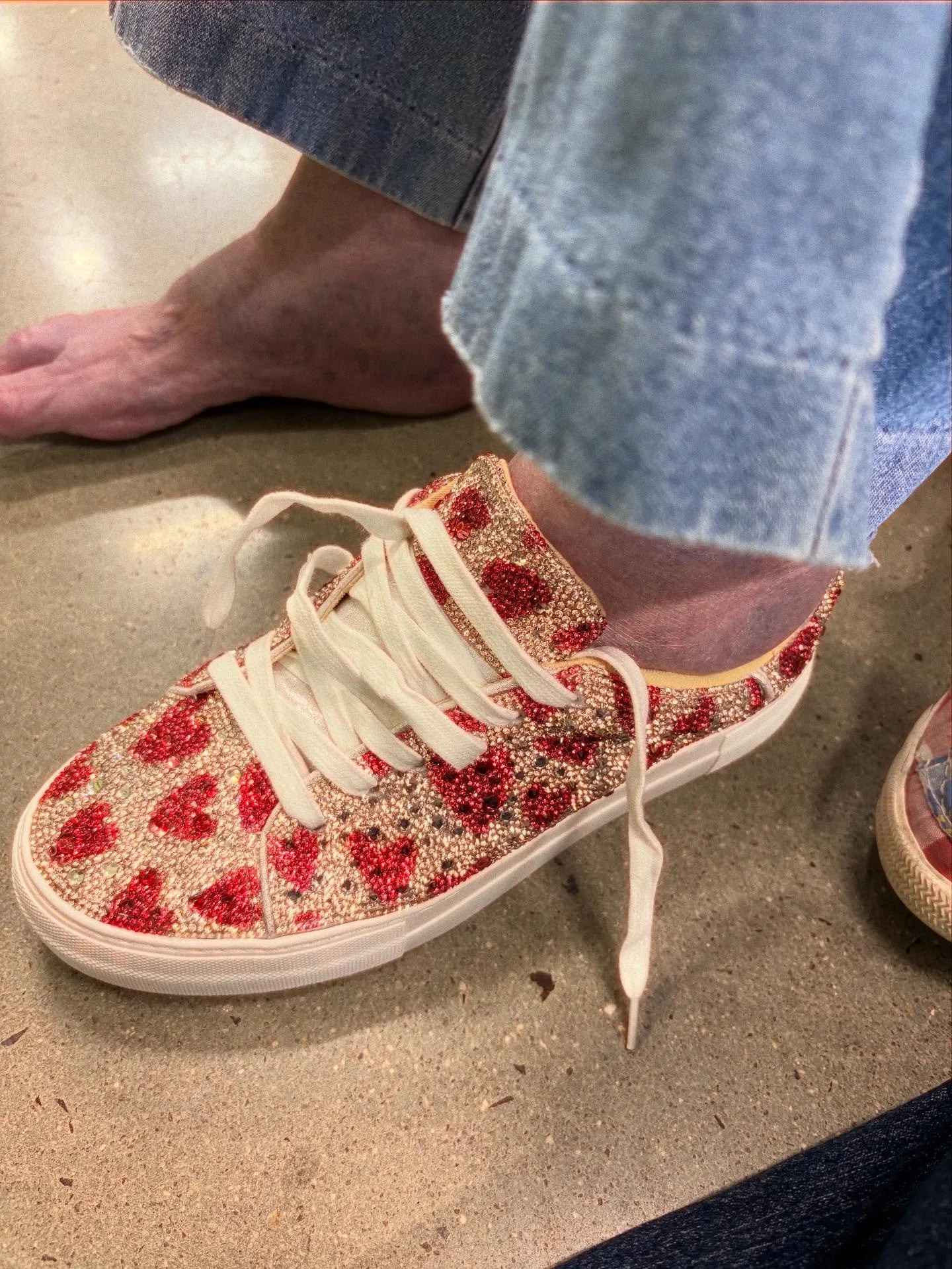 Shoe shopping with my mom. Trading orthopedic for playful shimmer? #mom #shoes #nevertooold