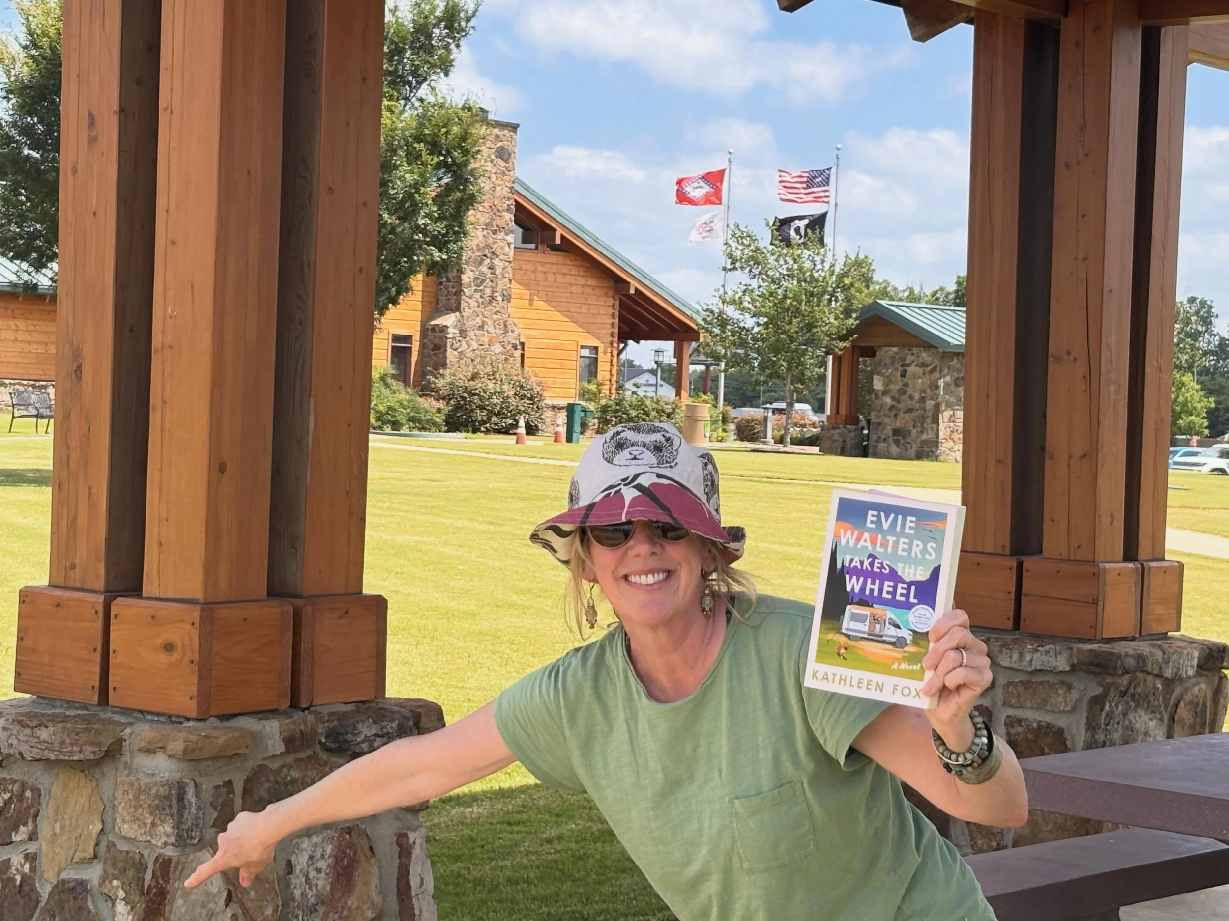 At the Arkansas Welcome Center. Standing in the spot that Evie finds Mrs. Brown. Who is Mrs. Brown? Find out when EVIE WALTERS TAKES THE WHEEL releases on October 6th. #vanlife