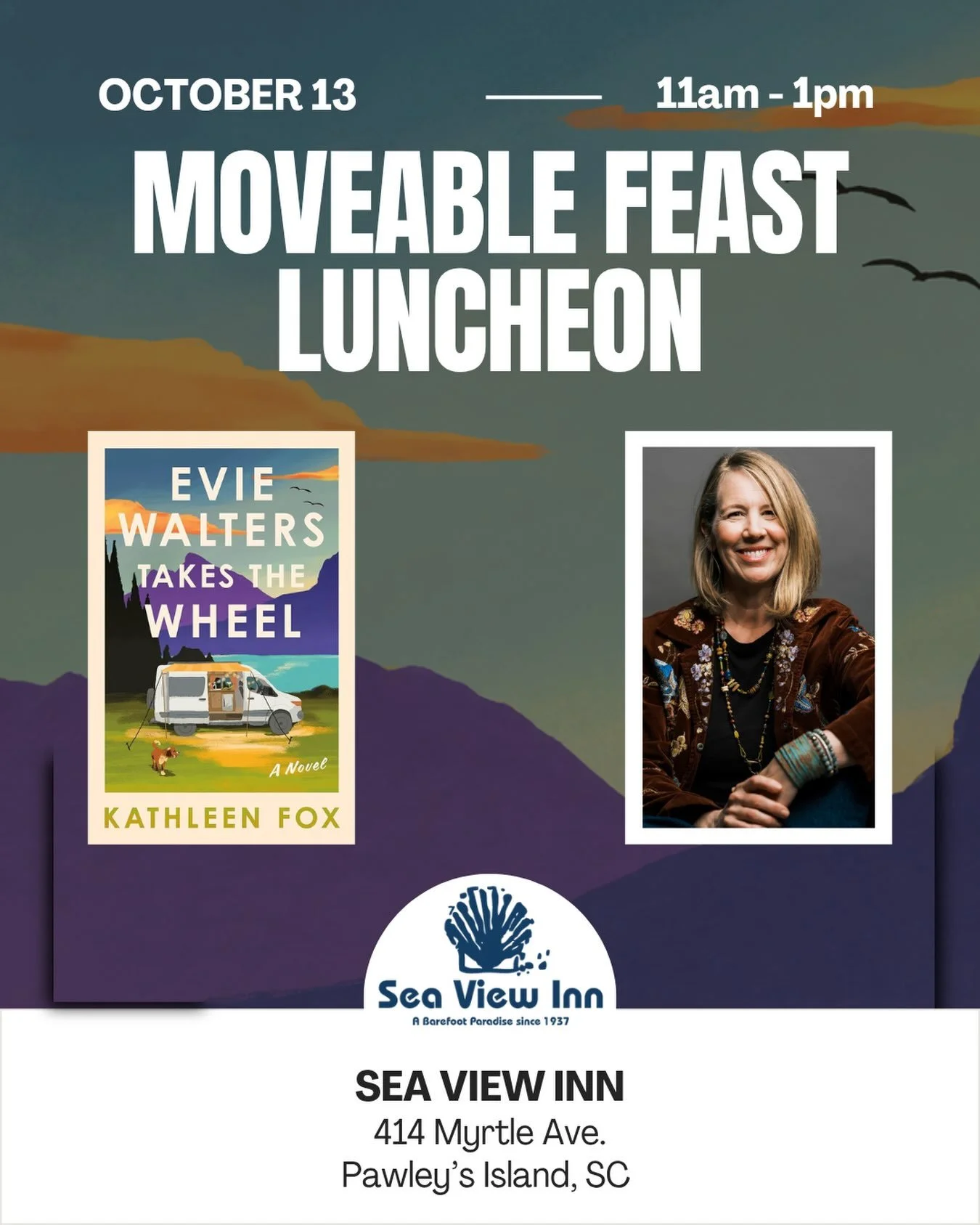 Thrilled to be a part of Pawleys Island&rsquo;s Moveable Feast series connecting authors and readers. Thank you to My Sister&rsquo;s Books and Sea View Inn! 
I ❤️Pawleys. 
https://www.mysistersbooks#.com/products/moveable-feast-october-2026-tickets&n