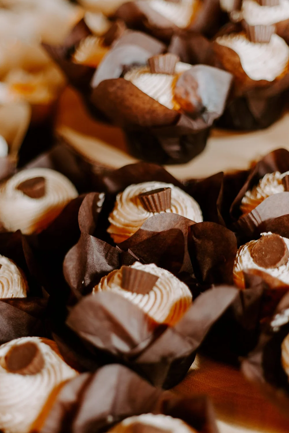 Mini cupcakes on display at wedding reception