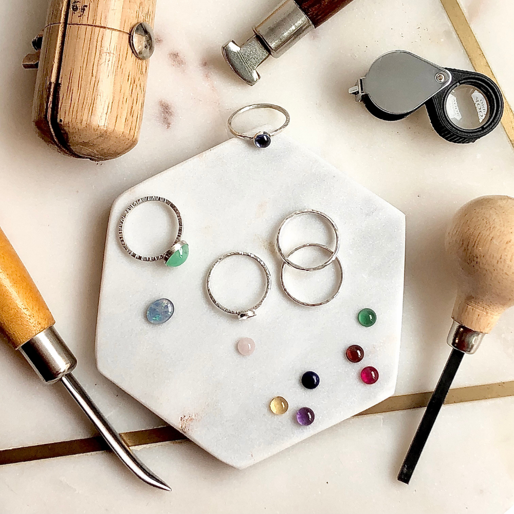 Gemstone setting silver stacking rings workshop class St Andrews