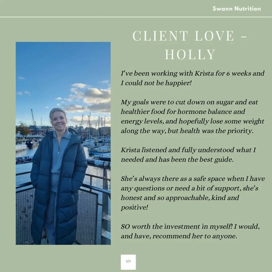Client Love! 💚

Holly is a great example of someone who only needed to make small changes to notice some big results. 🙌

In 6 weeks, Holly:

🔸️ Lost half a stone
🔸️ Regained her energy
🔸️ No longer addicted to sugar 
🔸️ Eating 3 balanced meals 