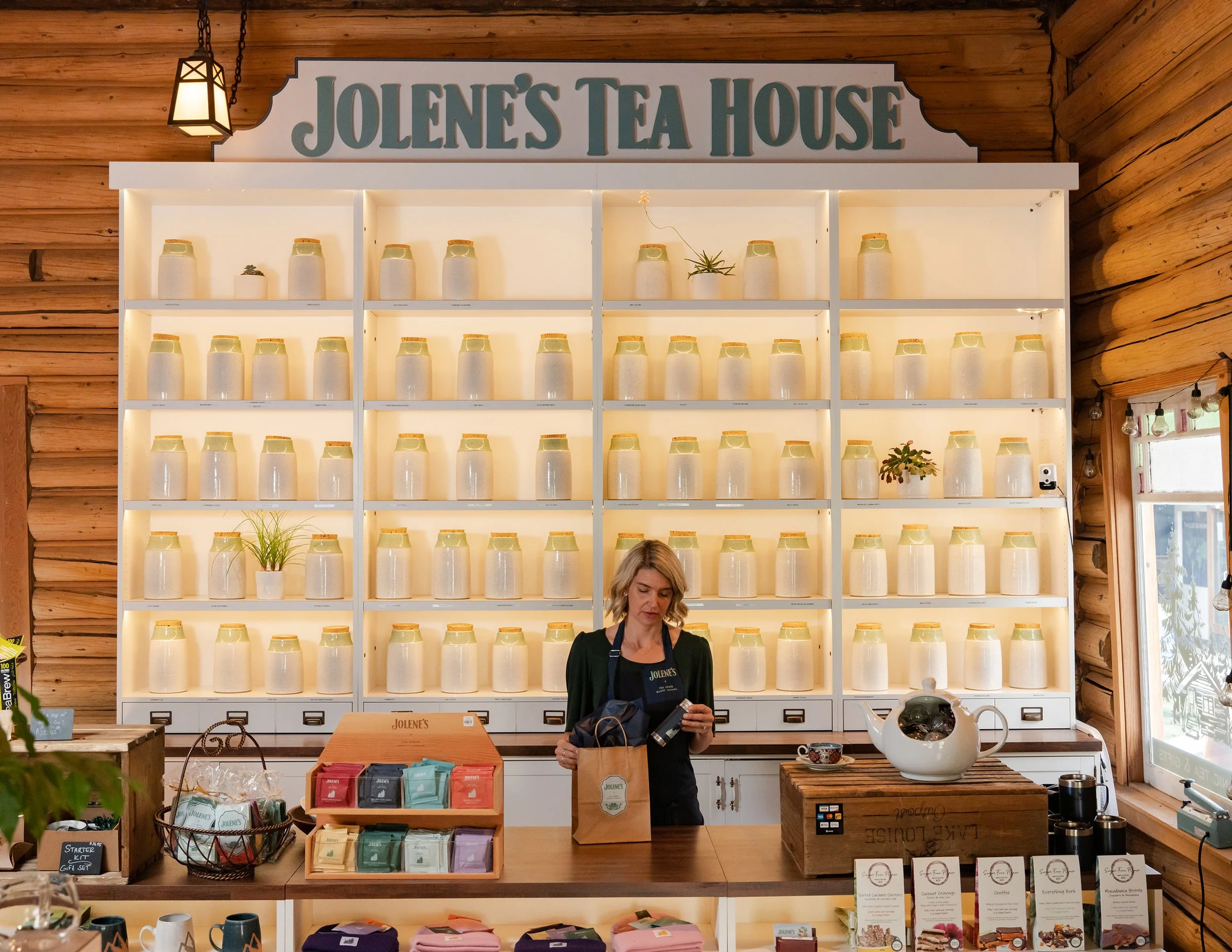 100 custom wheel-thrown Tea Canisters made for a Tea Shop in Banff National Park