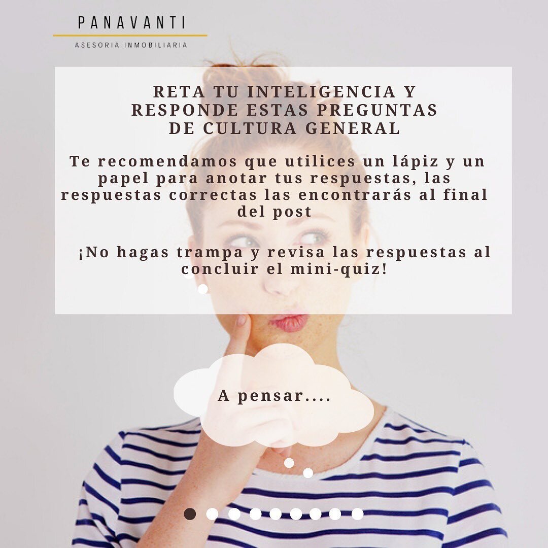 🤔 💭 Reta tu inteligencia y resuelve este mini- quiz de cultura general 

Las categor&iacute;as son:
Historia 🗺 
Ciencia 🧬 
Arte 🖼 
Entretenimiento 🍿 
Matem&aacute;tica 🧮 
Lenguaje 🗣 

👉🏻 Cu&eacute;ntanos en los comentarios cu&aacute;ntas pr