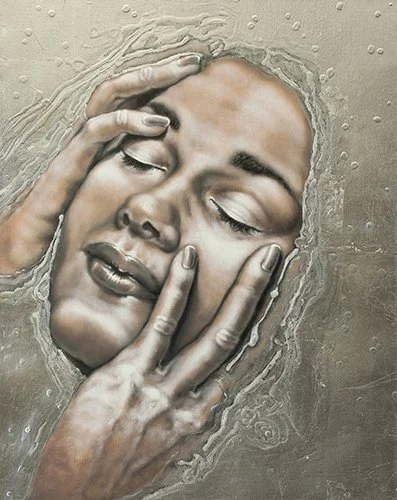 Healed by the Shallow Calm Water, oil on silver metal leaf paintings by Pamela Frankel Fiedler.  www.intriguegallery.com
