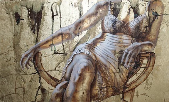 Exceptional oil and gold metal leaf paintings, The Choice Was to Emerge or Recede, by Pamela Frankel Fiedler.  www.intriguegallery.com