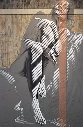 Oil, graphite and cold wax dramatic paintings, A Deeper Mystery of Identity, by Pamela Frankel Fiedler.  www.intriguegallery.com