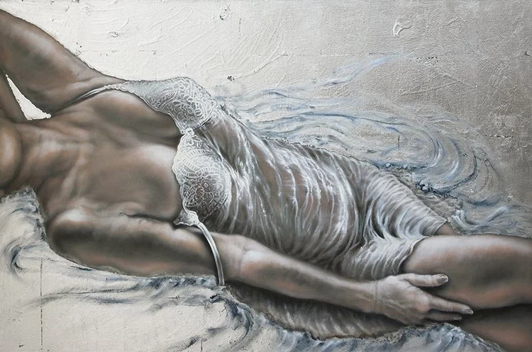 masterful oil and sliver metal leaf paintings by Pamela Frankel Fiedler.  www.intriguegallery.com