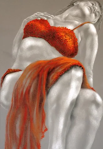 Realistic soft pastel paintings with custom frame, Vintafe Rouge, by Pamela Frankel Fiedler.  www.intriguegallery.com