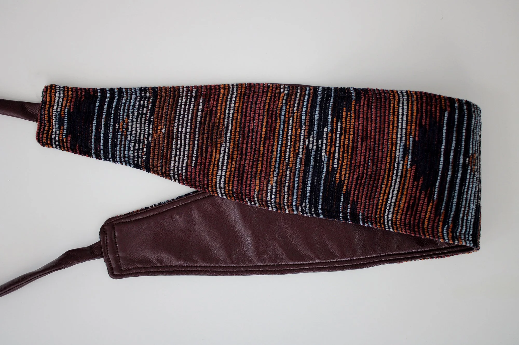 Obi Chenille Fabric Belt & burgundy faux leather