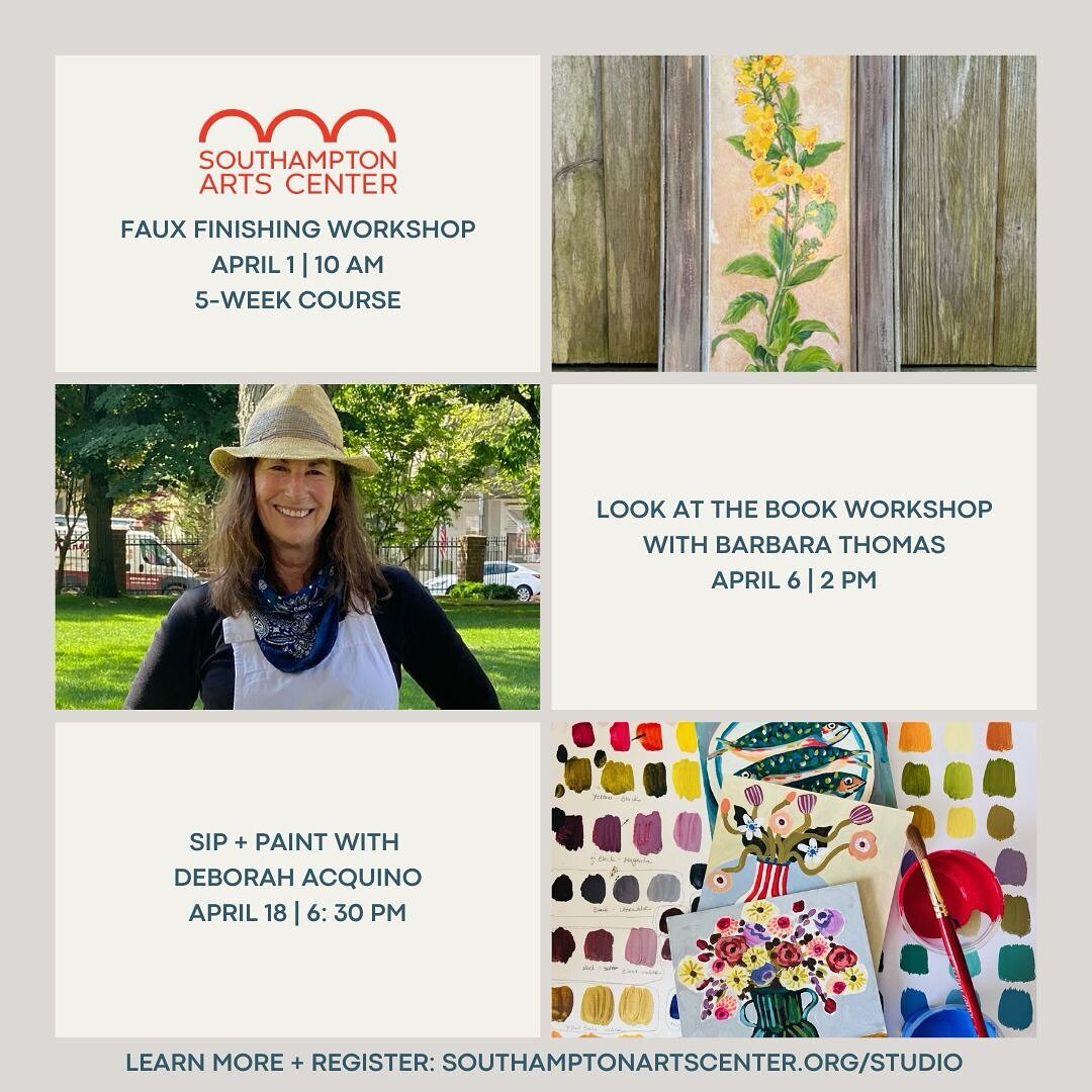 Get ready to get creative in our upcoming studio classes! 🎨✨ Join us for a Faux Finishing workshop where you&rsquo;ll learn how to make any surface look like a masterpiece. Dive into the art world with Barbara Thomas in her &ldquo;Look at the Book&r