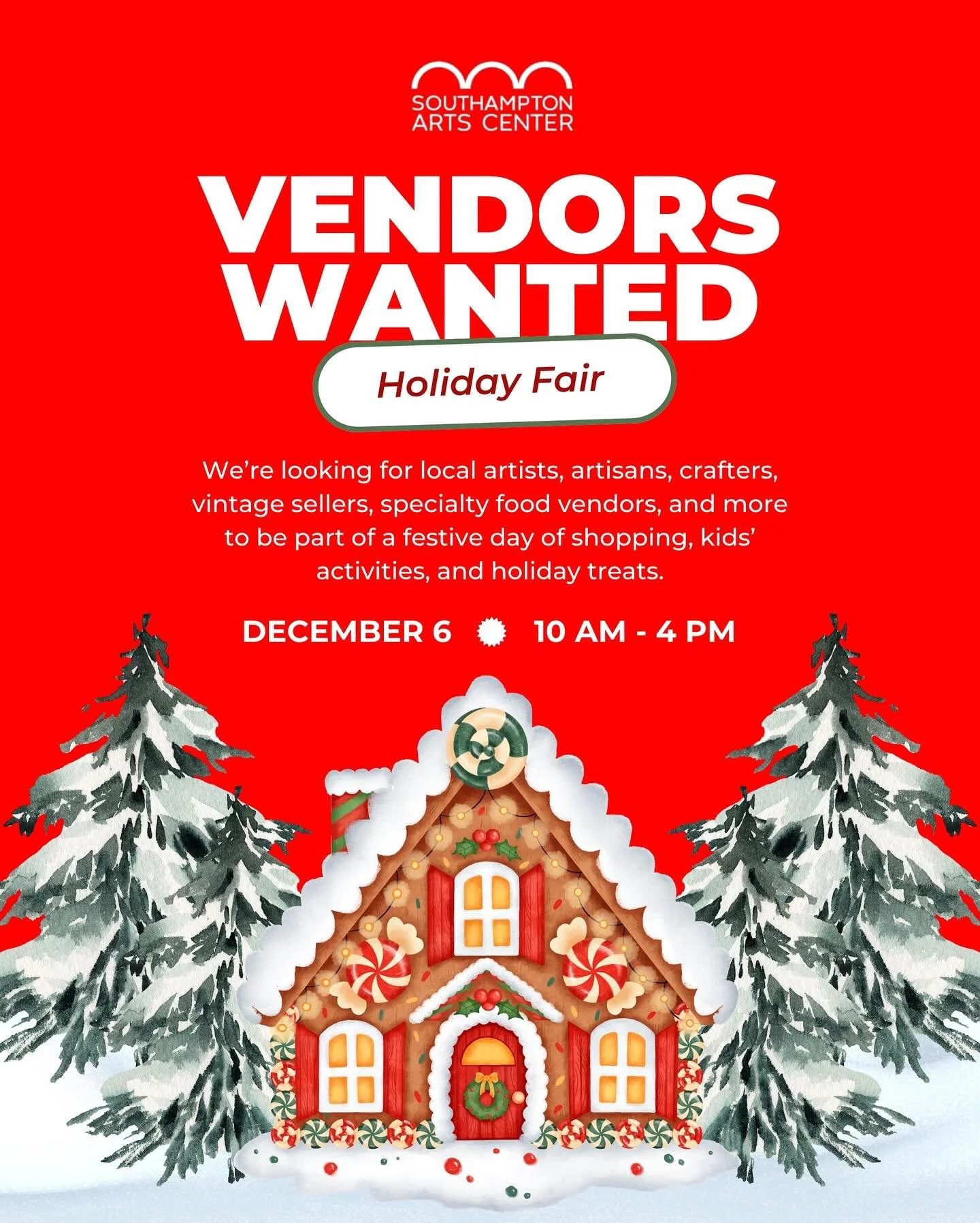 We’re now accepting applications for our Holiday Fair on Saturday, December 6 from 10 AM–4 PM! ππβ¨
This festive day inside the SAC Theater will include local shopping, kids’ crafts, treats, and classic holiday movies on the big s