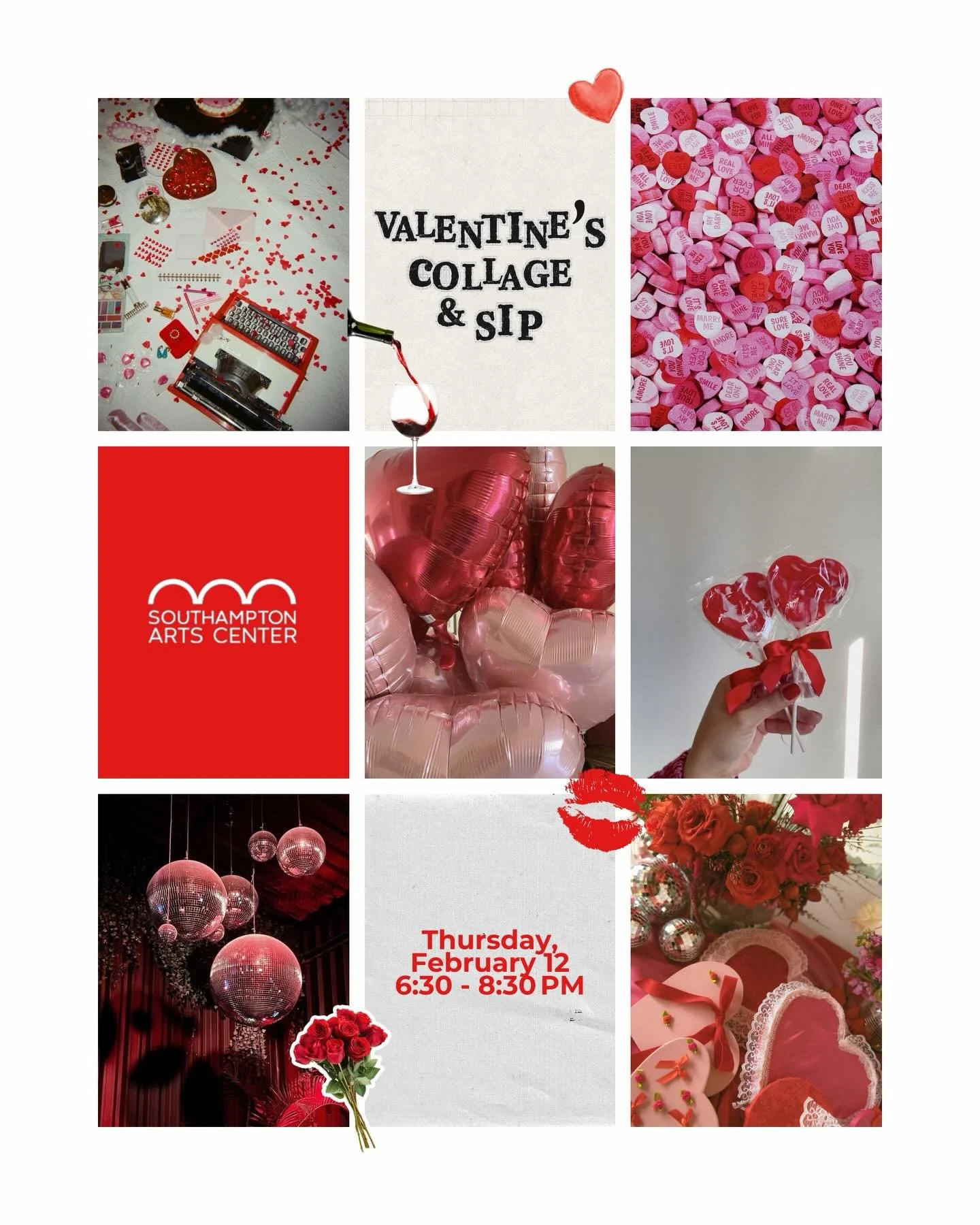 Looking for a Galentine&rsquo;s activity? Join us for Valentine&rsquo;s Day Collage + Sip on Thursday, February 12 from 6:30-8:30 PM. ❤️🍷

Grab your girls, enjoy a glass of wine, and get creative with a wide variety of materials as you design a one-