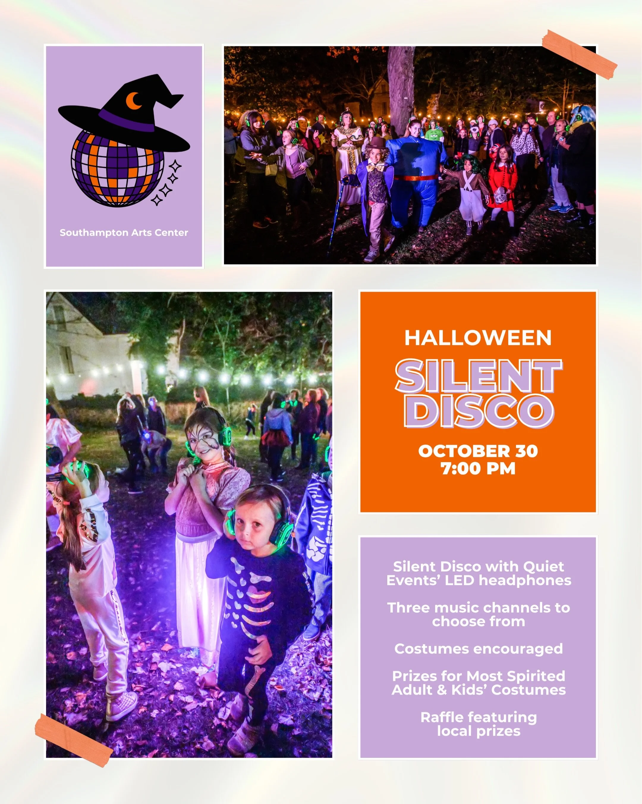 Halloween Silent Disco is BACK at SAC! 🎧🎃

Have you registered yet? Consider this your reminder to register early and save your spot at southamptonartscenter.org/live

Dance the night away on Friday, October 30 from 7&ndash;10 PM with three music c