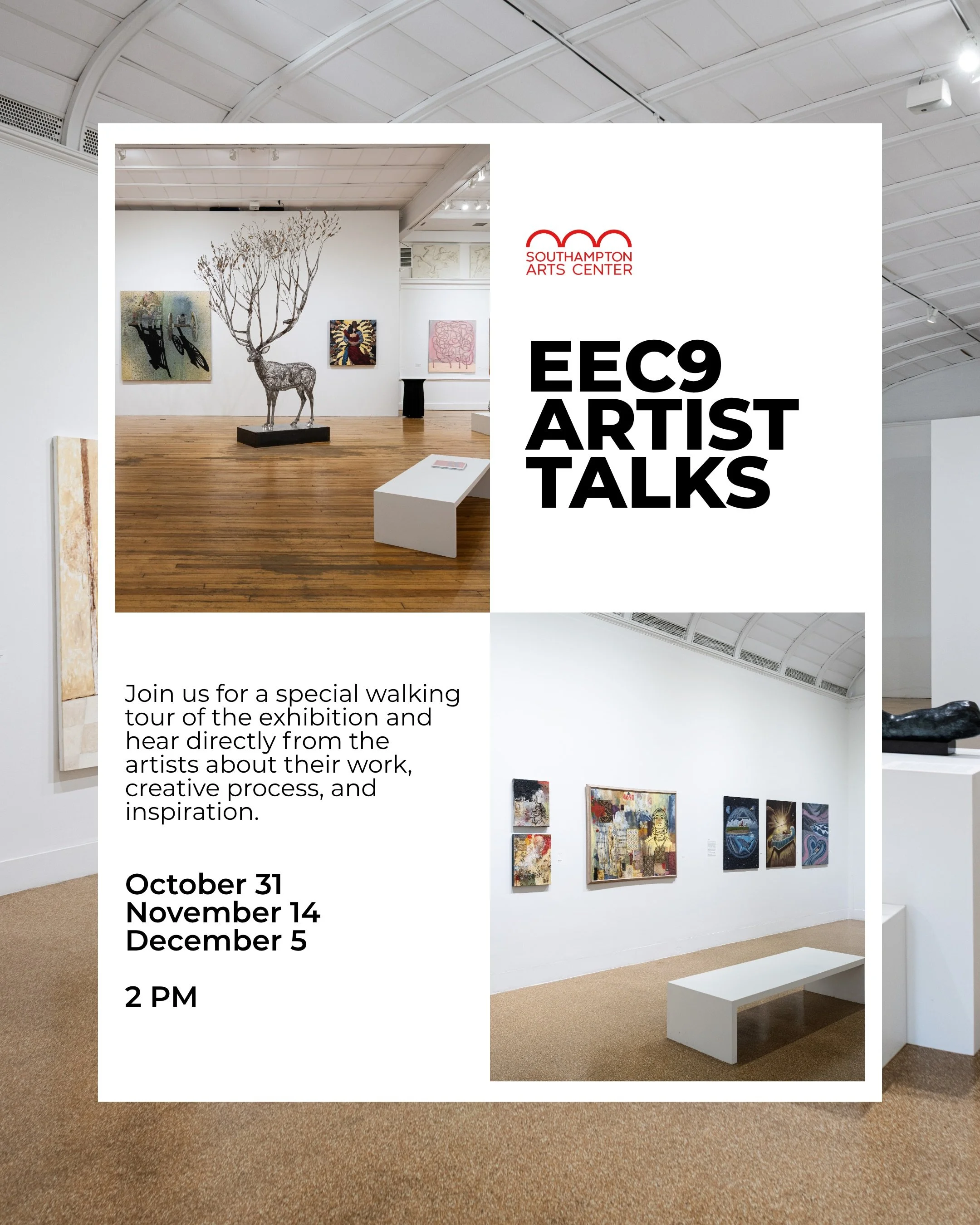 Get a behind-the-scenes look at EEC9 through the eyes of the artists themselves! 🎨

Explore the exhibition on a special walking tour and hear the stories, creative processes, and inspiration behind the work straight from the artists.

📅 October 31,