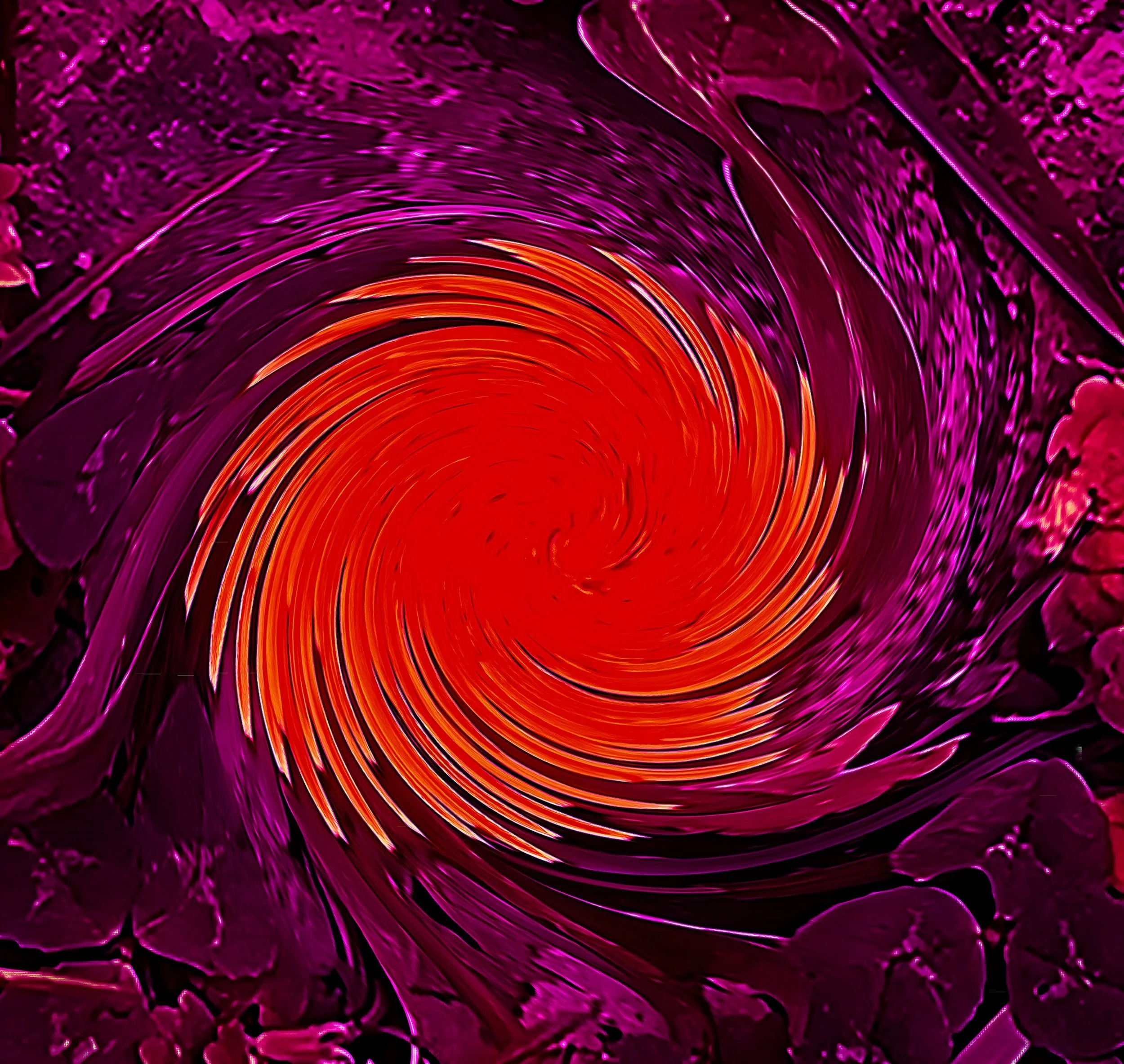 Orange-red swirl spinning at the center of a magenta field — "No. 007 — Vórtice Magenta", digital work by Michael Siani (ARTIFEXENIM)