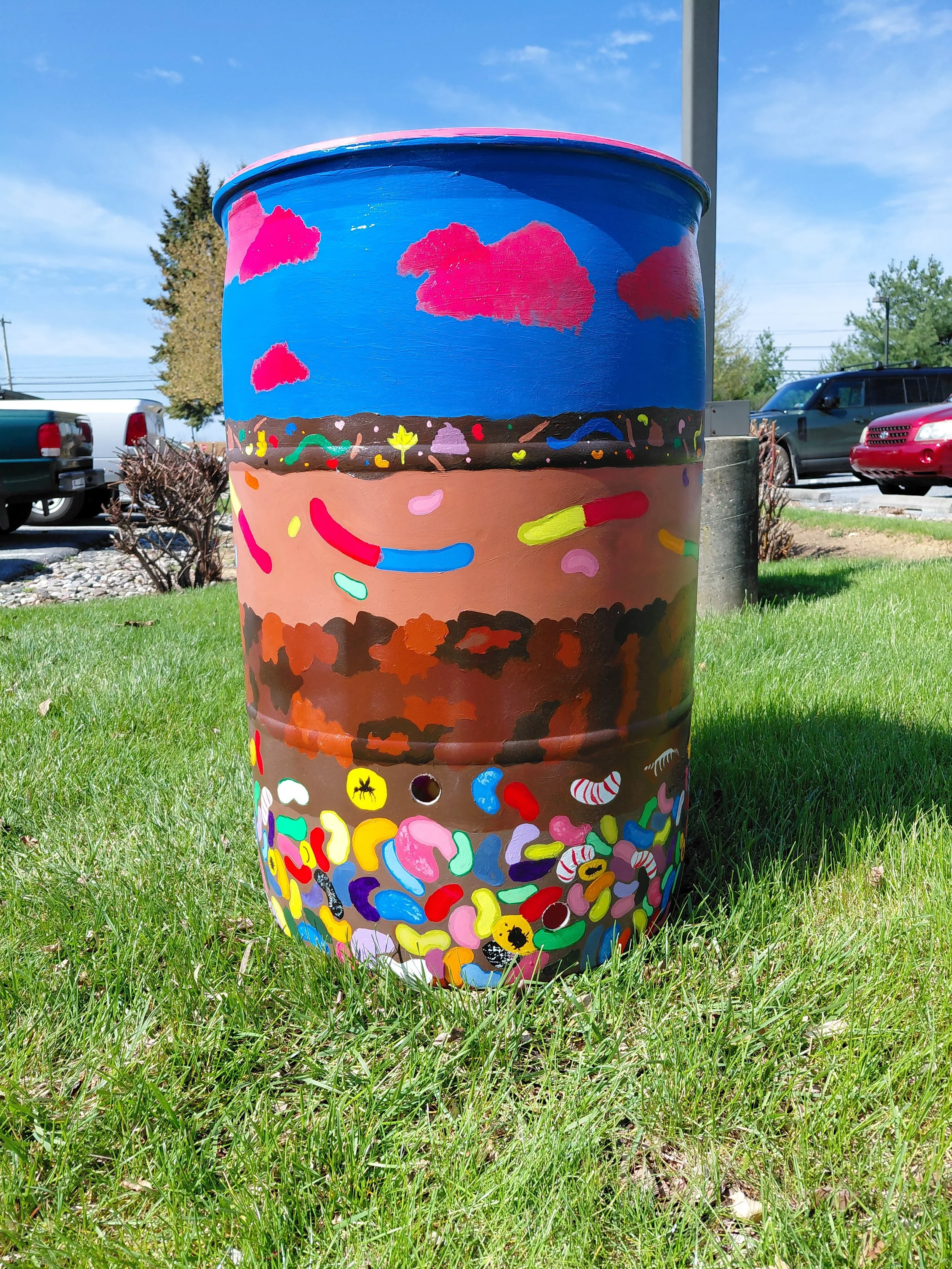 painted rain barrel