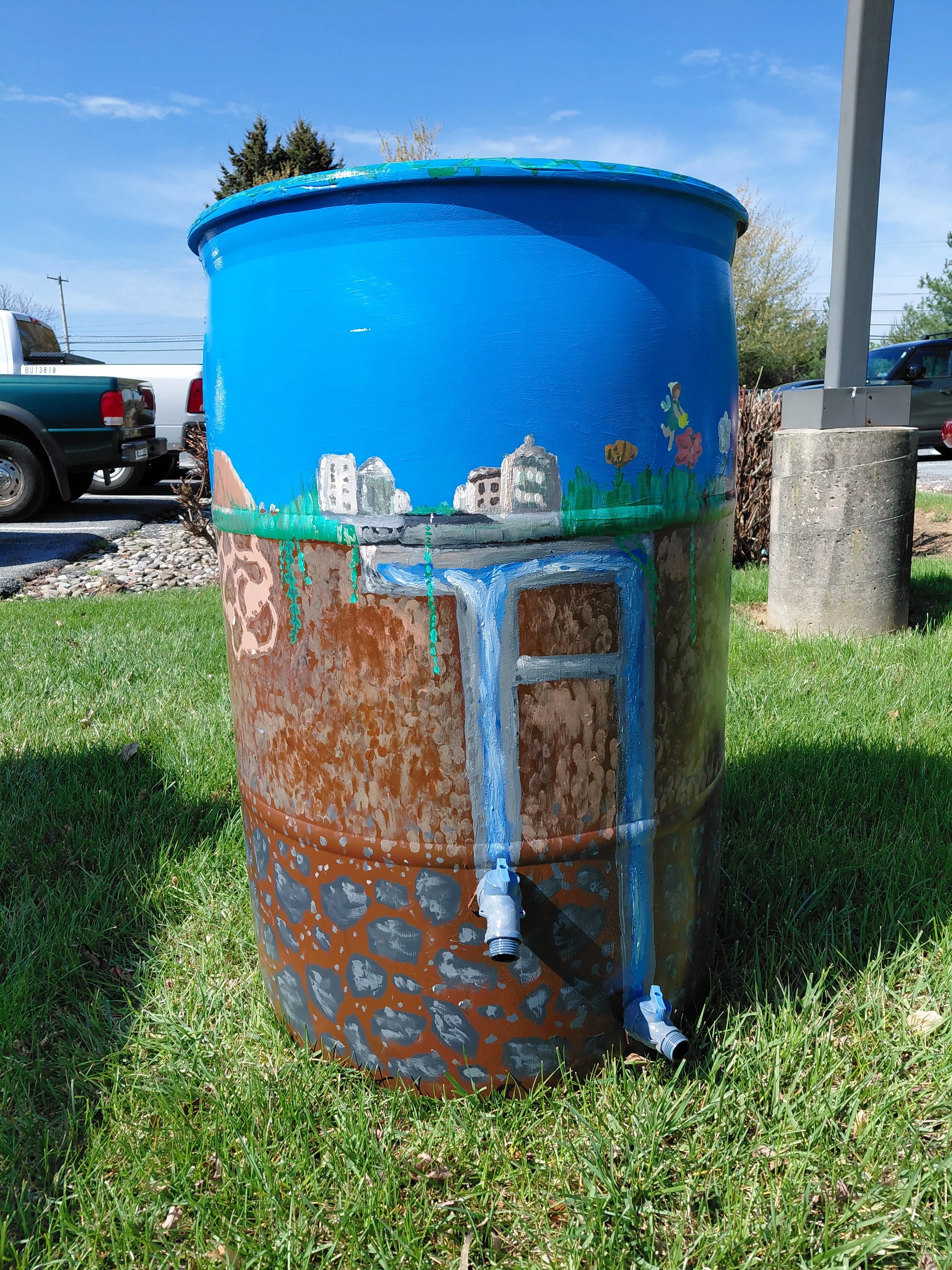painted rain barrel
