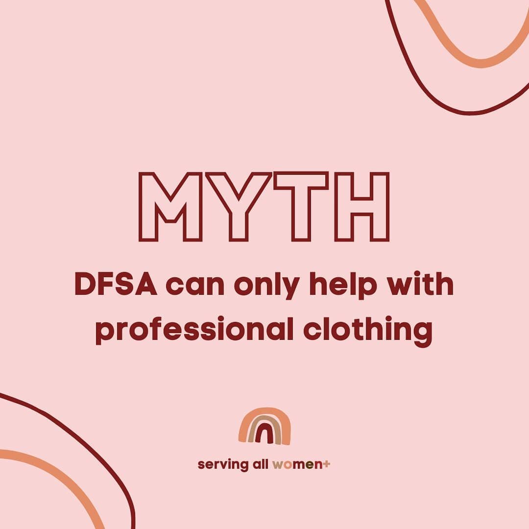 We're back with another tip for #PrideMonth! 🌈 DFSA is committed to ensuring that all members of our community feel comfortable while utilizing our services! 
. 
. 
✨ Today's tip ✨ 
MYTH: DFSA can only help with professional clothing 
FACT: We provi