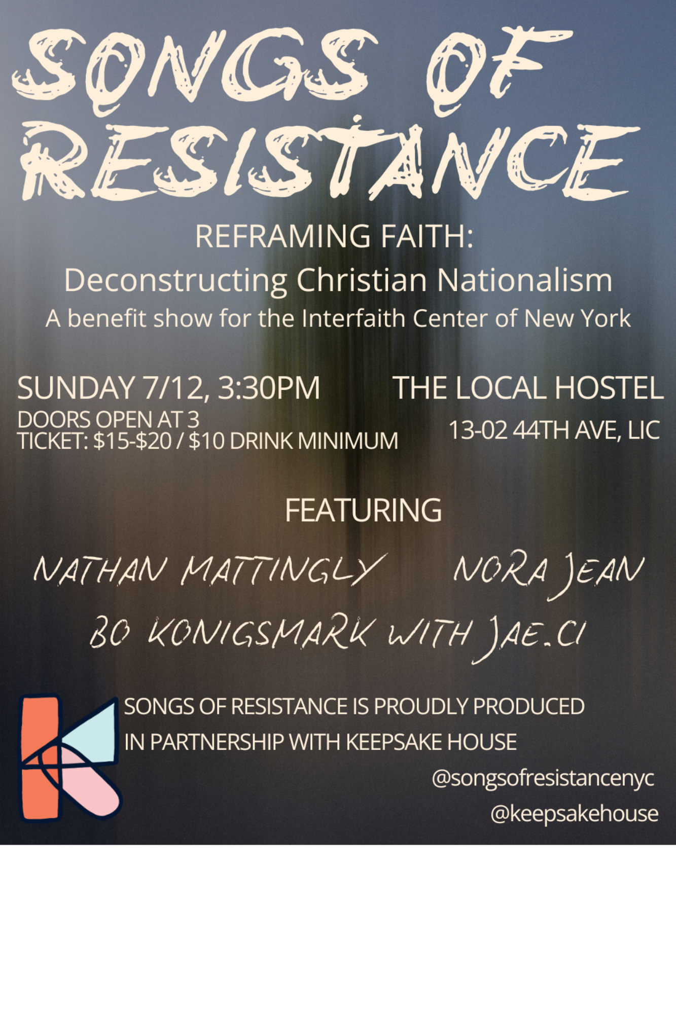 Songs of Resistance presents Reframing Faith: A Benefit Show for Interfaith Center of New York