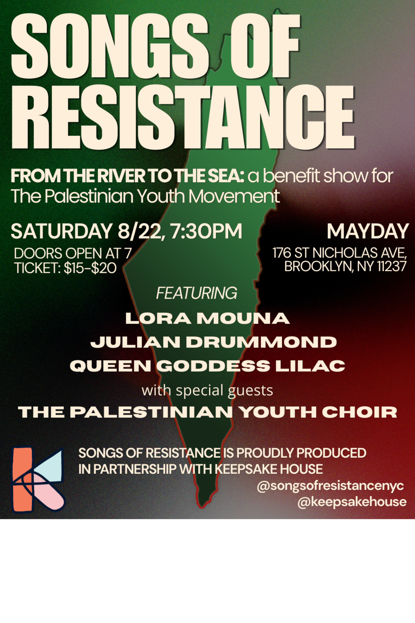 Songs of Resistance presents From the River to the Sea: A Benefit Show for The Palestinian Youth Movement
