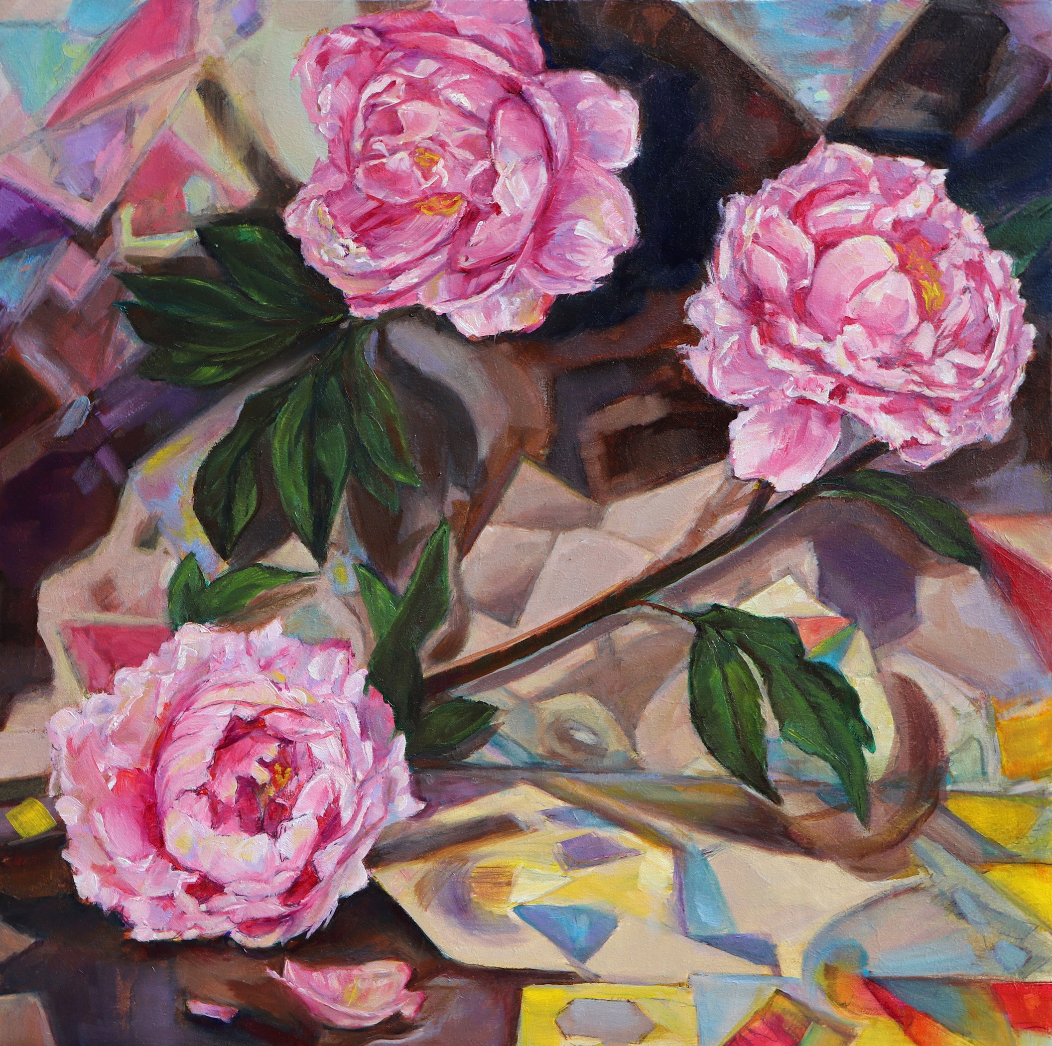3 Peonies, 18x18" 2022