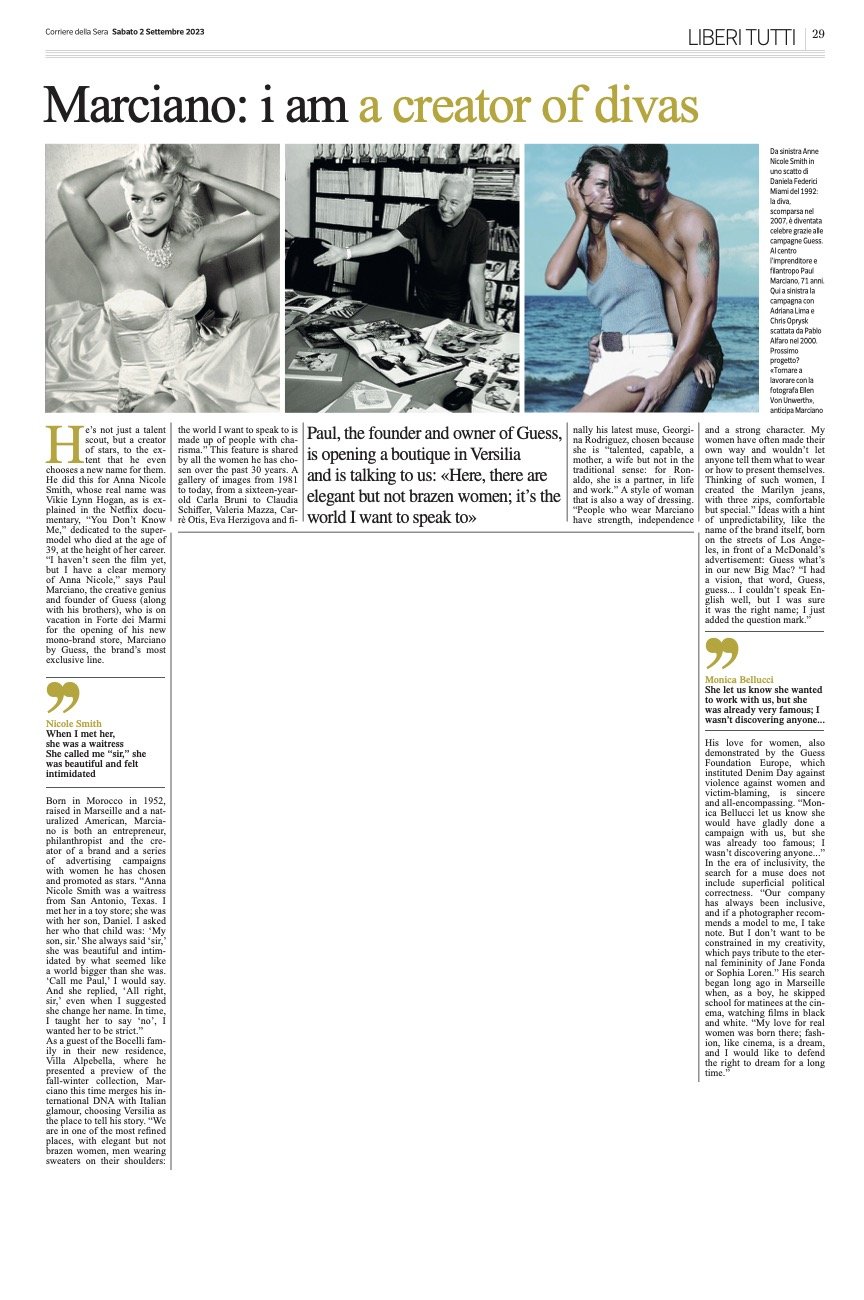I AM A CREATOR OF DIVAS: Read the article with Paul Marciano on Corriere Della Sera