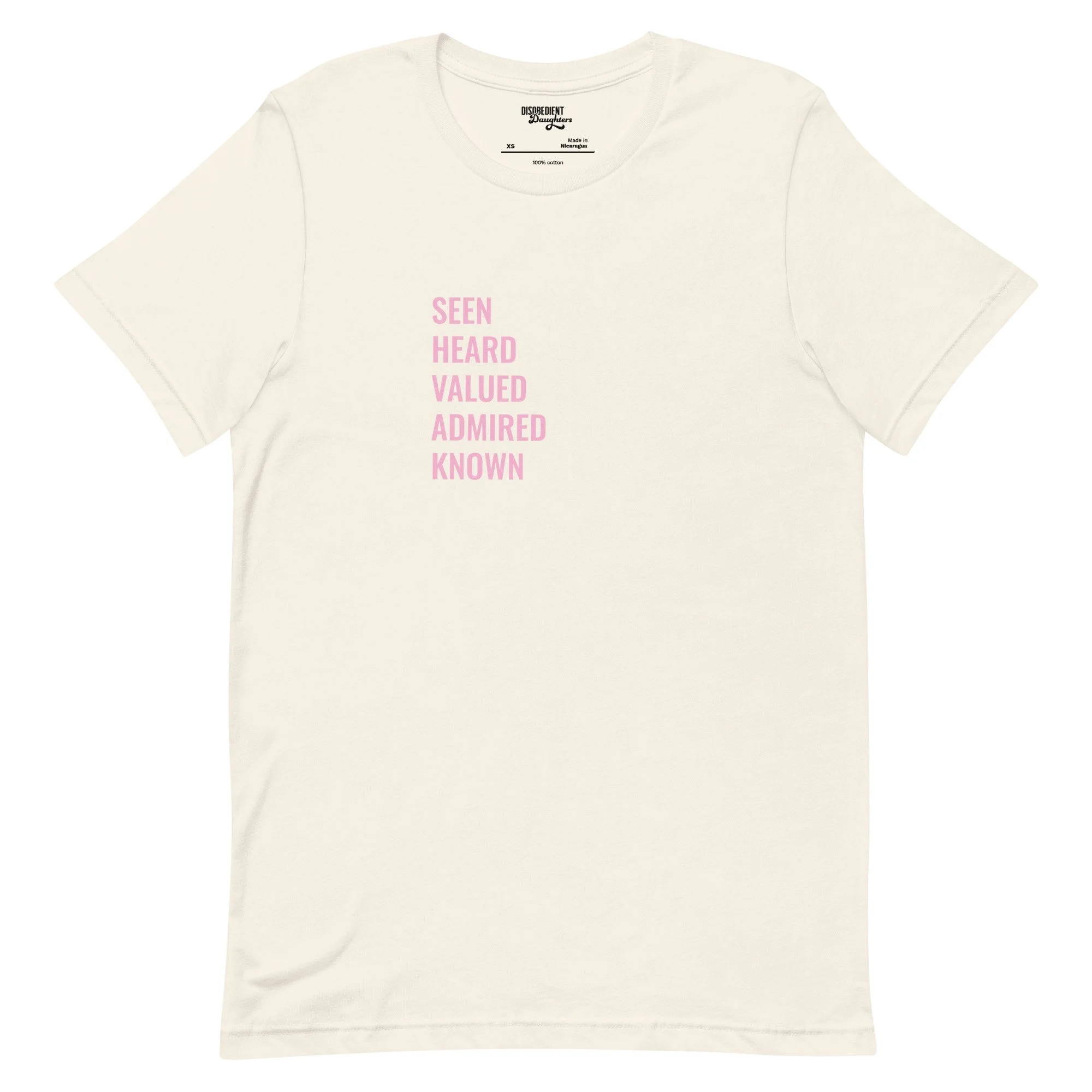 Seen and Heard T-shirt by Disobedient Daughters in Vintage White — Self-care shirts that make a statement