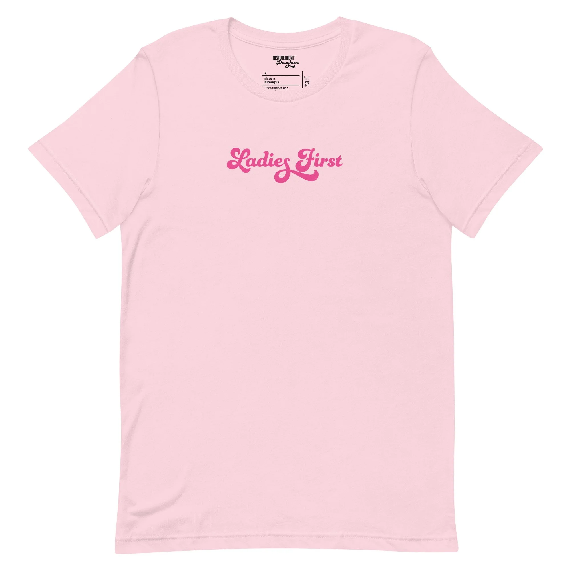 Ladies First T-shirt by Disobedient Daughters in Soft Pink — Self-care shirts that make a statement